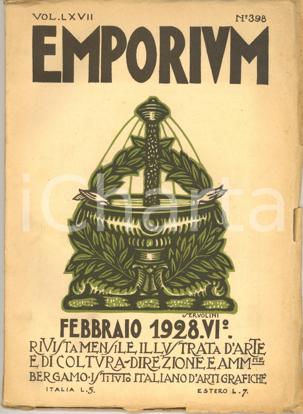 Giornale, rivista storica 1928 EMPORIUM Mostra di Paolo Toschi alla Biblioteca Palatina  Rivista n. 398 1
