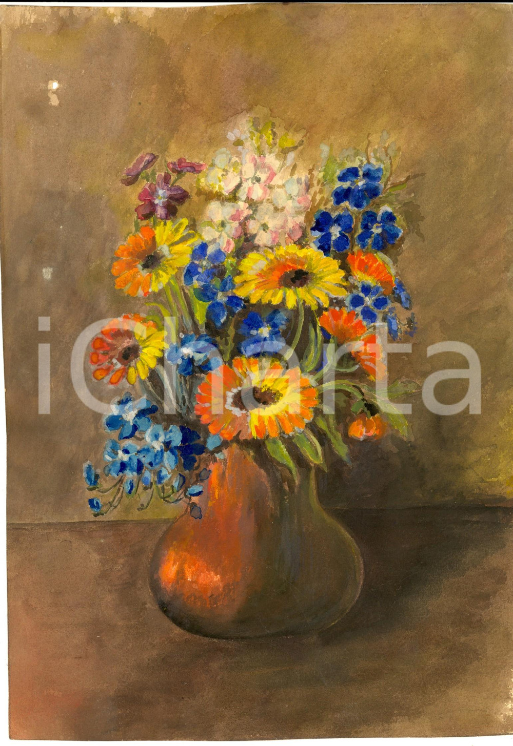 Opera d’arte autentica 1930 ca ARTE Natura morta con vaso di fiori  Acquerello su carta 19x28 cm 1