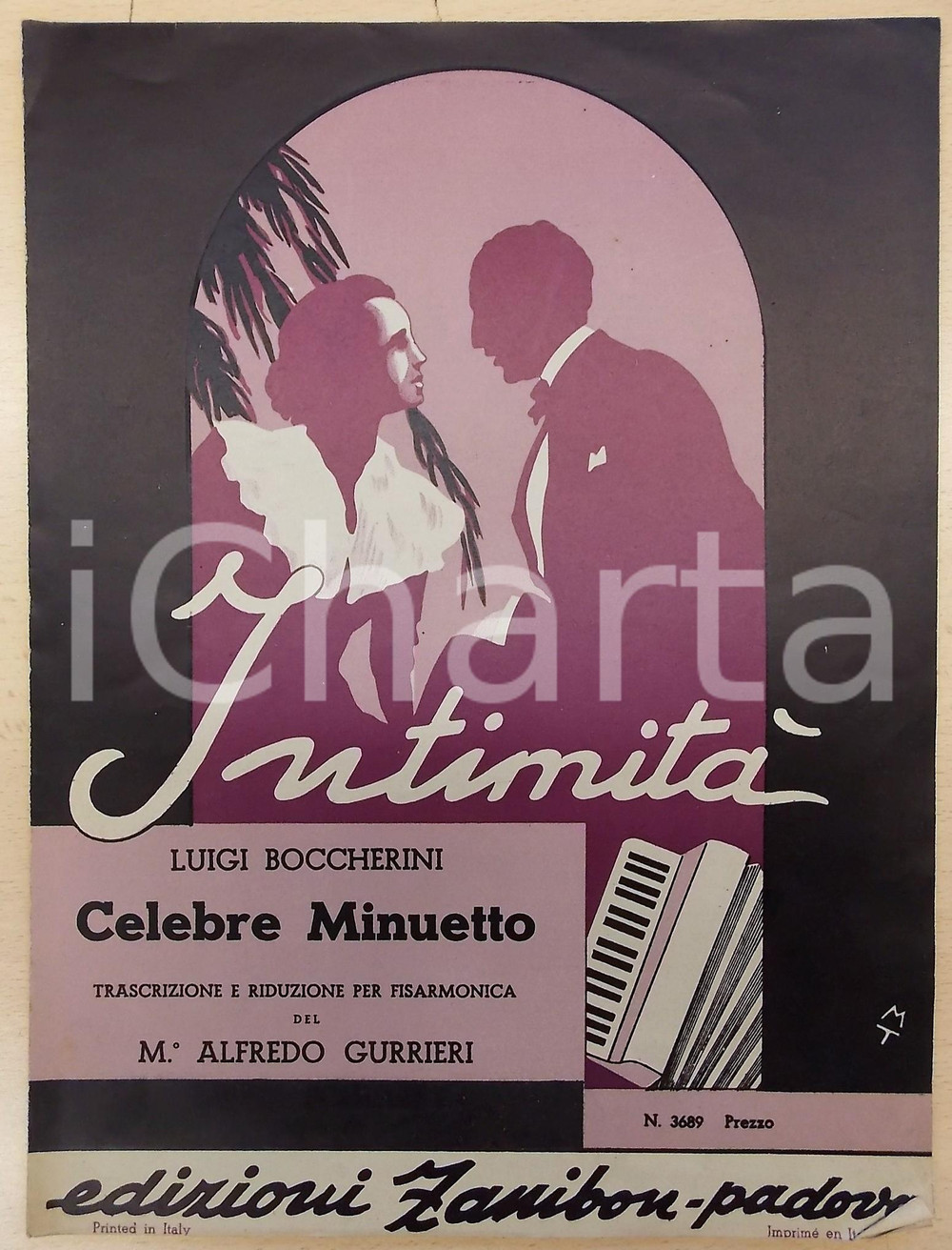 Oggetto da collezione cartaceo 1946 Luigi BOCCHERINI Celebre Minuetto Riduzione fisarmonica Alfredo GURRIERI 1