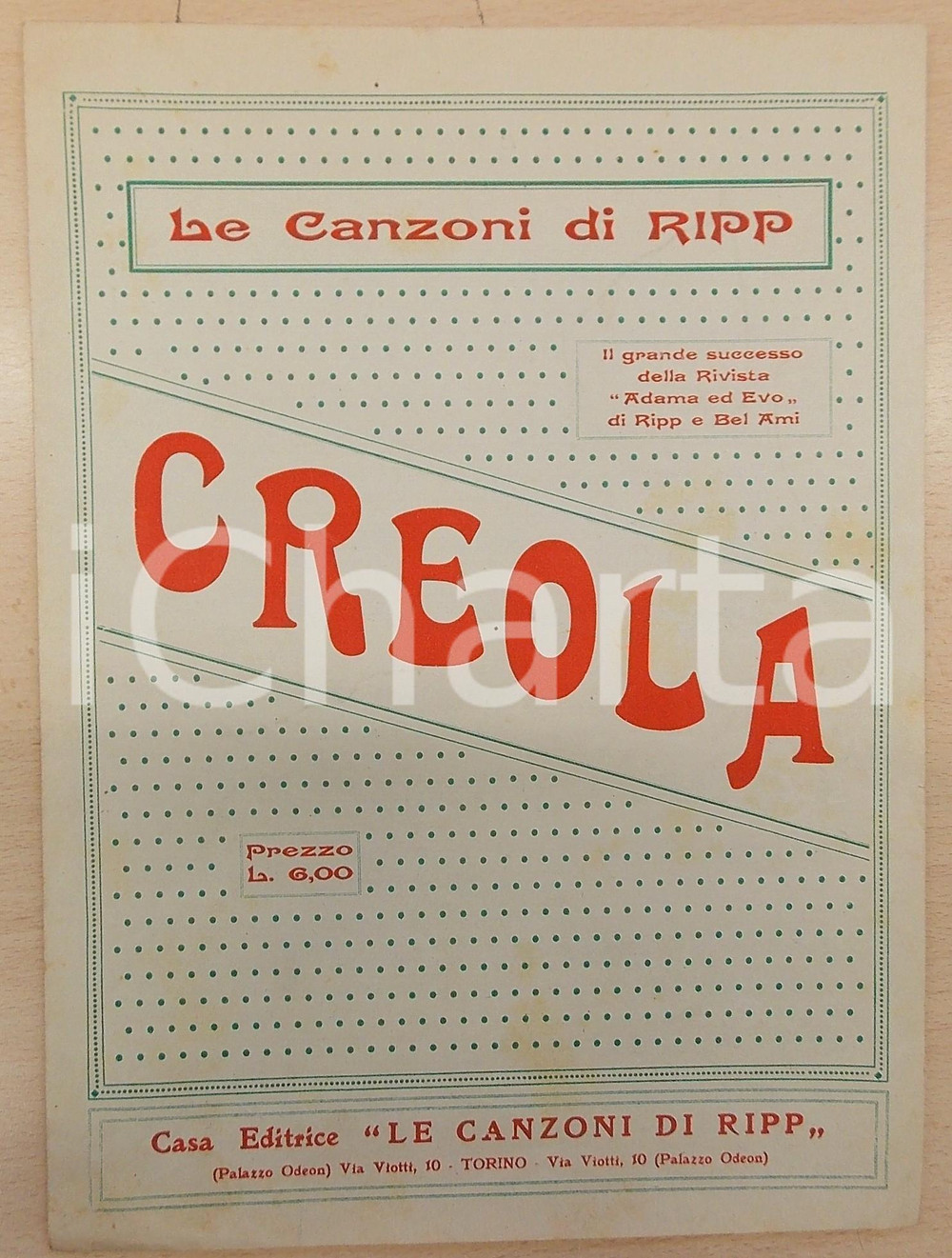 1927 TORINO - LE CANZONI DI RIPP Luigi MIAGLIA Creola *Spartito musicale