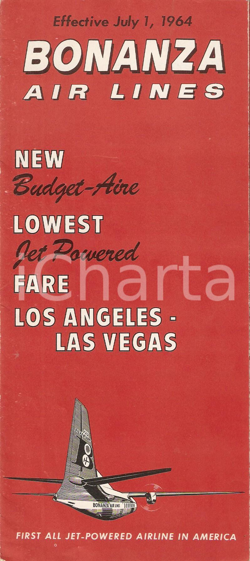 Materiale pubblicitario d’epoca 1964 BONANZA AIR LINES New fare for LOS ANGELES and LAS VEGAS Pieghevole 1