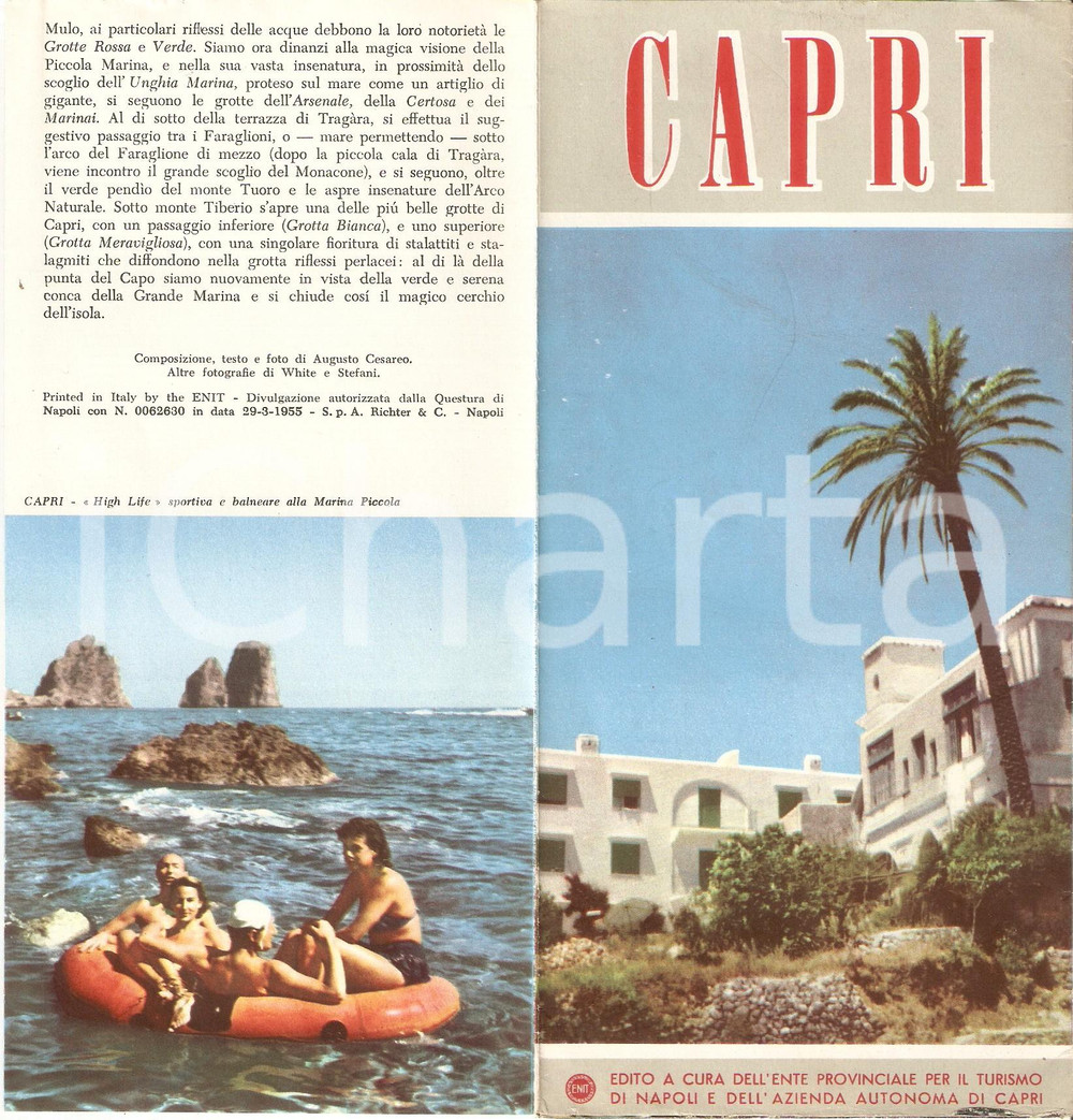 1955 CAPRI Guida turistica - Testi e foto di Augusto CESAREO *Pieghevole ENIT