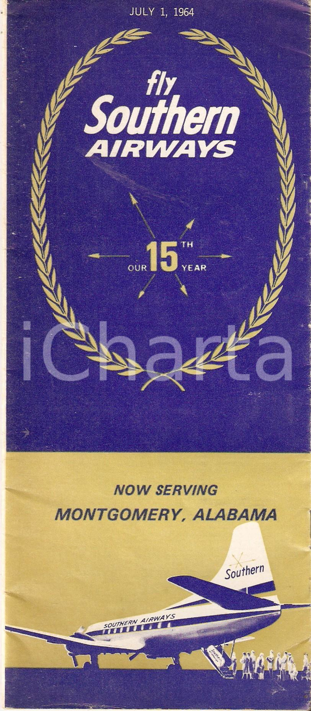 Materiale pubblicitario d’epoca 1964 SOUTHERN AIRWAYS Timesaver timetable  Pieghevole 10x23 cm 1