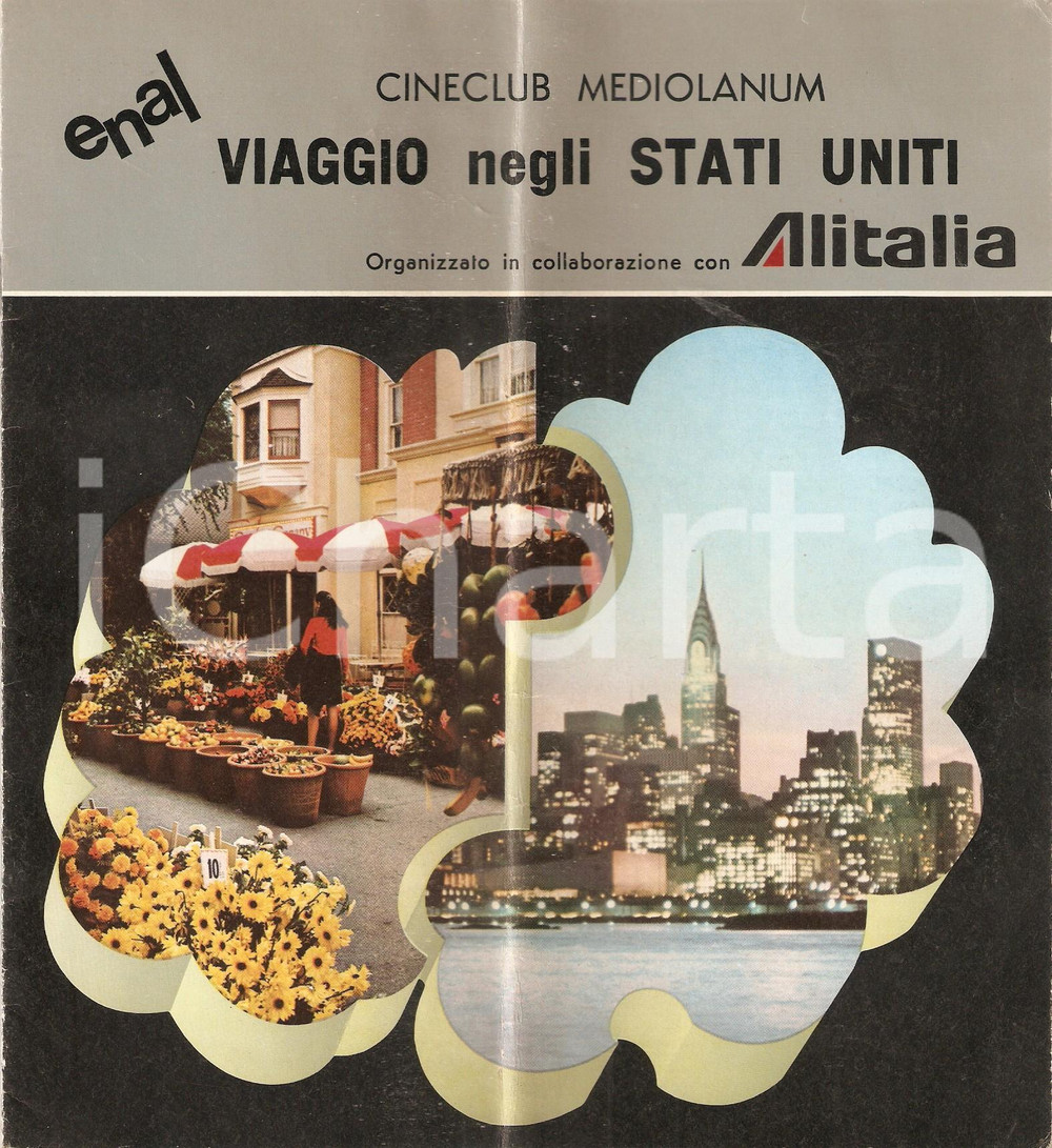 Materiale pubblicitario d’epoca 1965 ca MILANO Cineclub Mediolanum  Programma viaggio negli Stati Uniti ENAL 1