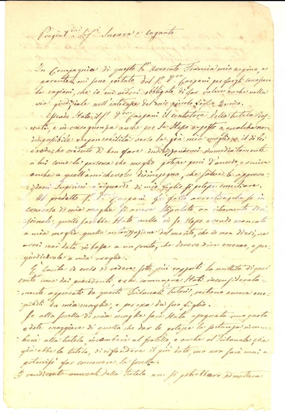 Documento originale, autentico 1861 MILANO Famiglia FRANCIA Lettera per tutela degli interessi di un orfano 1