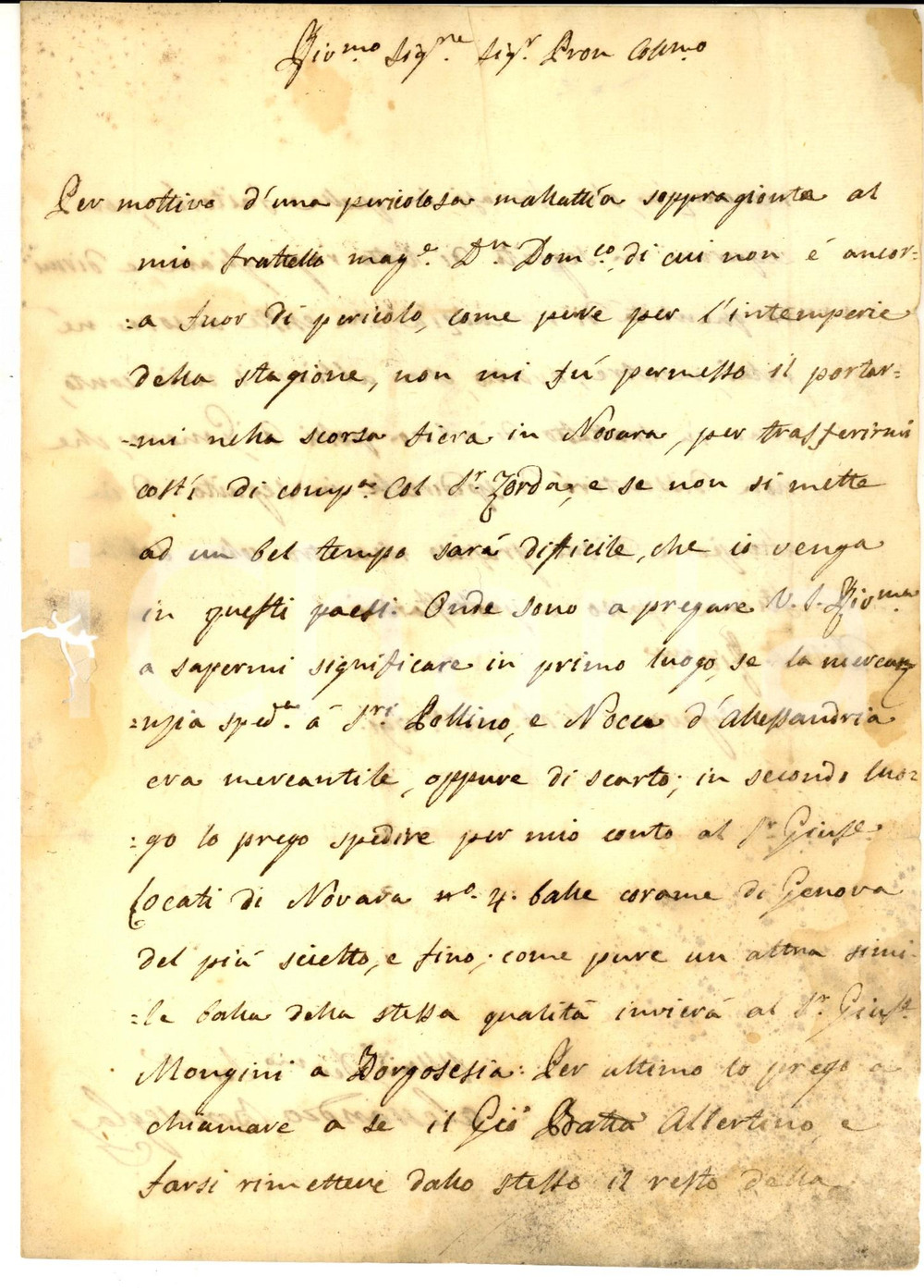 Documento originale, autentico 1791 VIGEVANO Lettera Alessandro BONASEGLA per spedizione balle corame fino 1