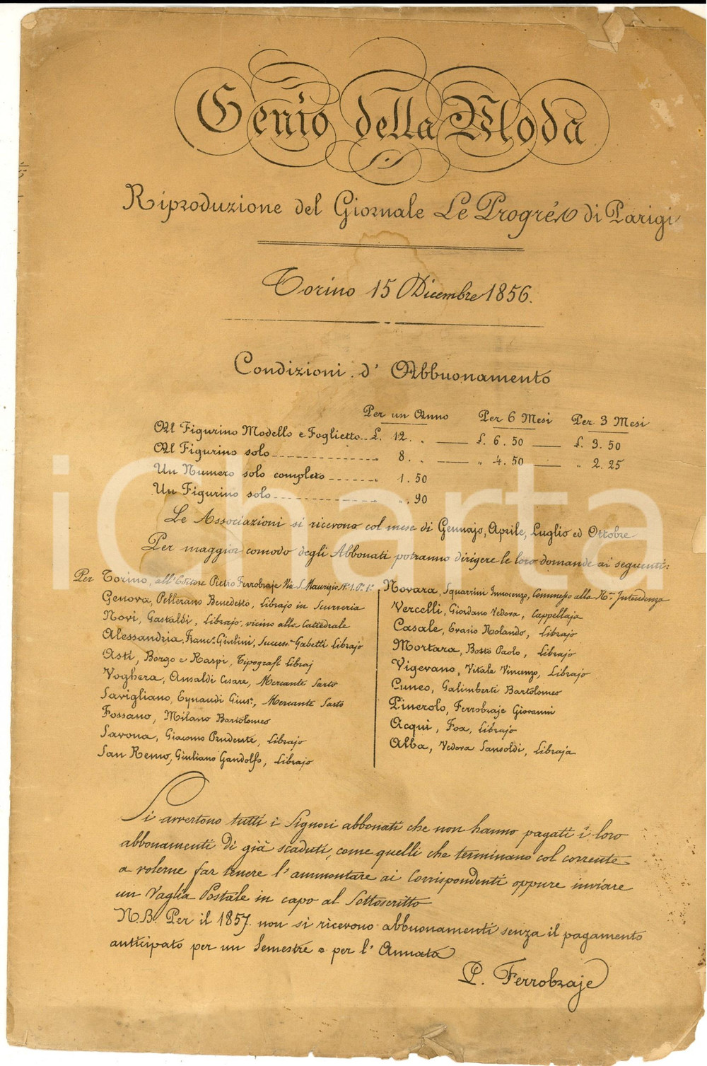 Dicembre 1856 TORINO GENIO DELLA MODA Figurino per modello abito da uomo