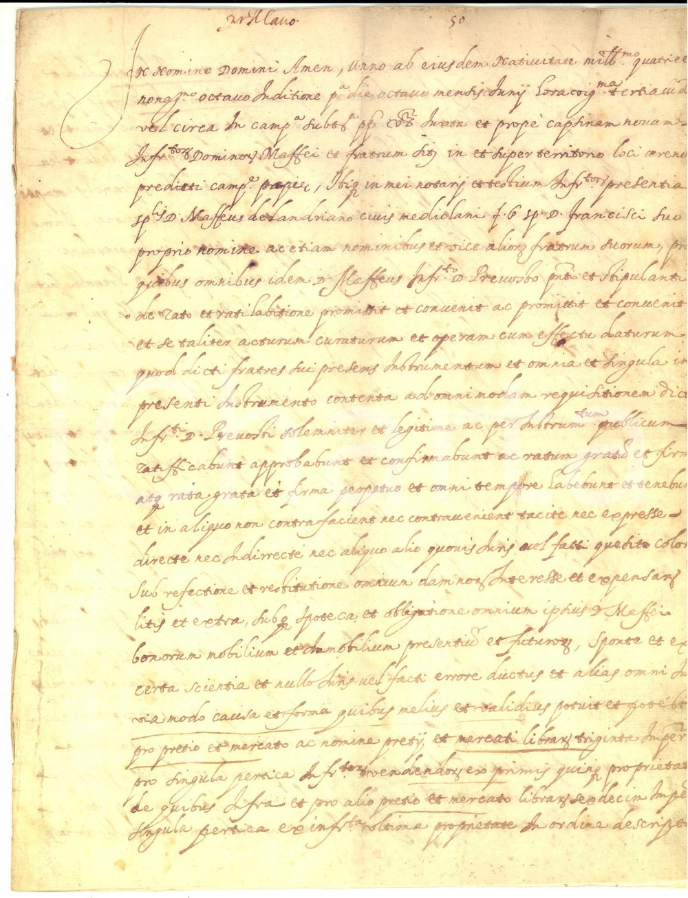 Documento originale, autentico 1498 VIDIGULFO Maffeo LANDRIANI vende terre a DE GIORGI pro s. Maria della Scala 1