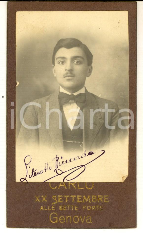 Fotografia d epoca originale 1914 GENOVA Ritratto di Riccardo LITTEROTTO Foto CARLO con dedica CDV 1