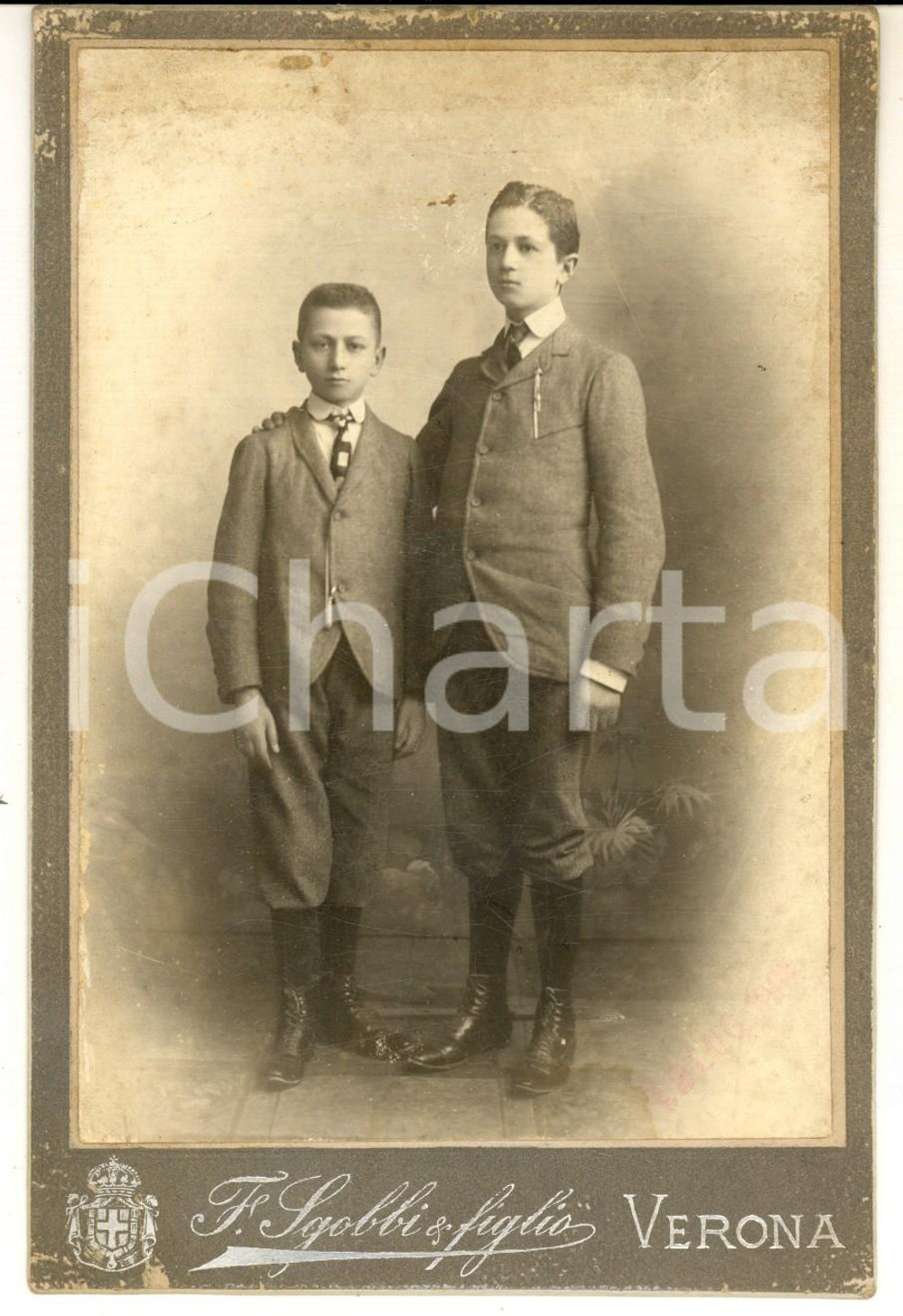 Fotografia d epoca originale 1900 ca VERONA Famiglia KRAUS  Ritratto di due fratelli  Foto SGOBBI 11x16 1