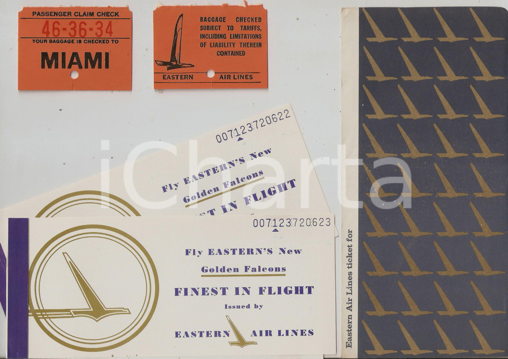 1964 EASTERN AIR LINES 2 Tickets and baggage claim checks *9x20 cm