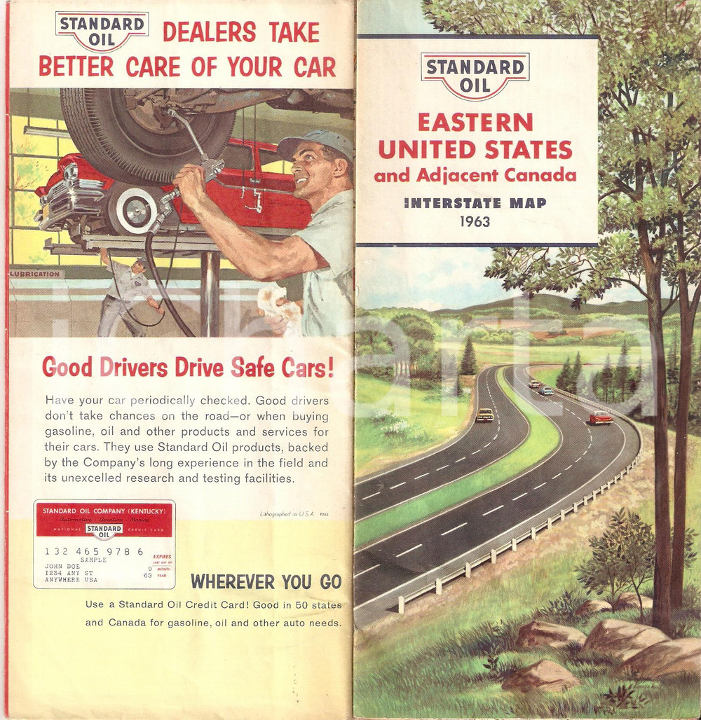 Mappa, planimetria storica 1963 STANDARD OIL Eastern United States and adjacent Canada  Interstate map 1