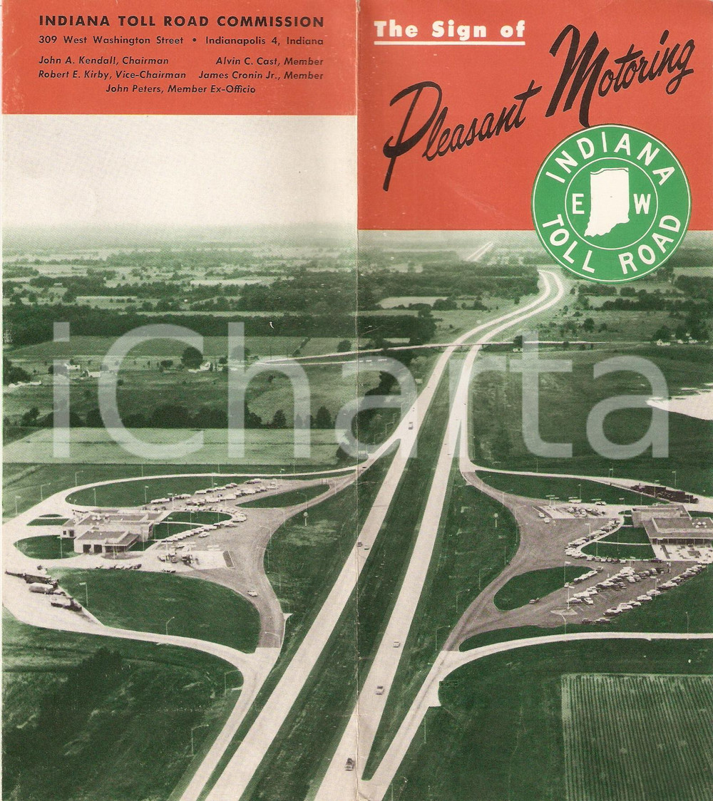 Materiale pubblicitario d’epoca 1965 ca INDIANA TOLL ROAD Sign of pleasant motoring Pieghevole 10x22 cm 1