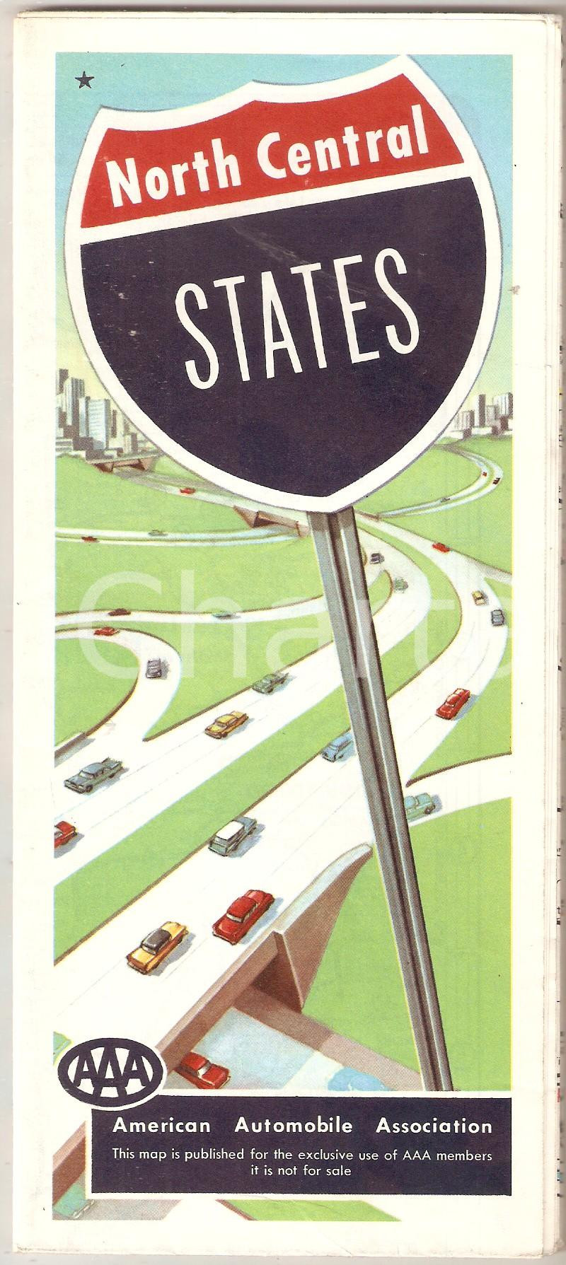 Mappa, planimetria storica 1959 AAA American Automobile Association  Map of North Central States 100x66 cm 1