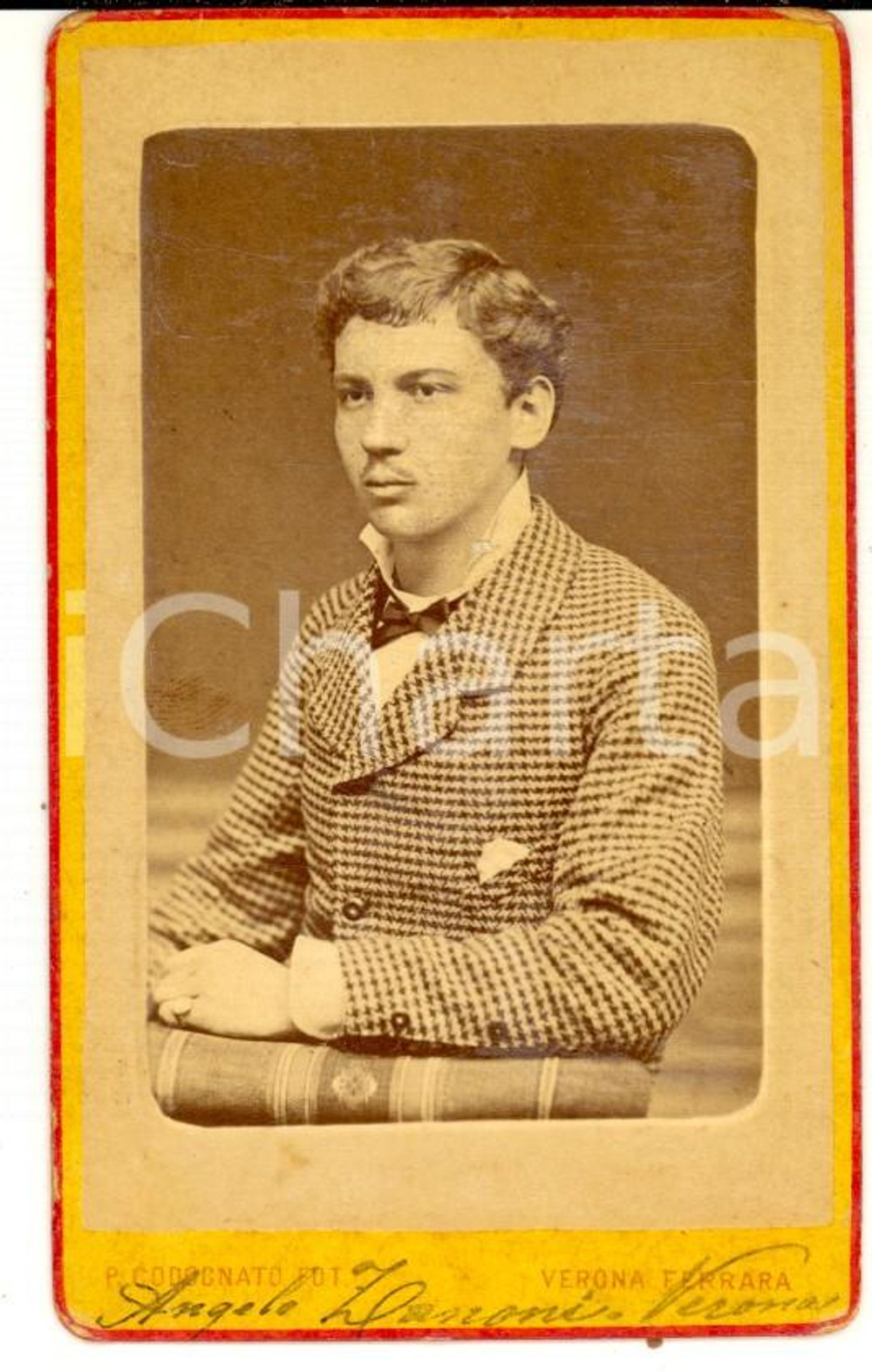 Fotografia d epoca originale 1879 VERONA Ritratto dello studente Angelo ZANONI Foto CODOGNATO CDV 1