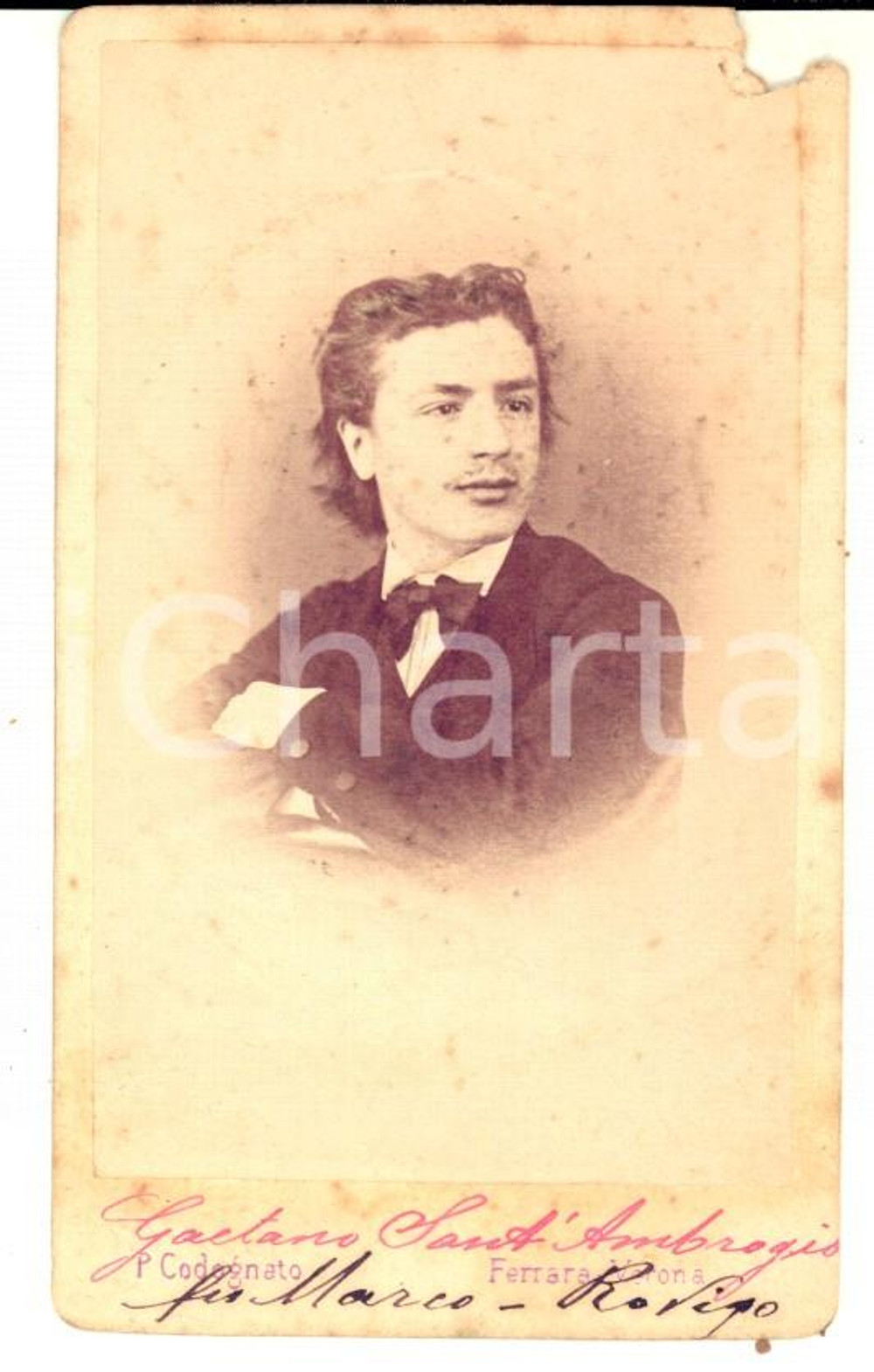 Fotografia d epoca originale 1870 ca VERONA Ritratto del fotografo Gaetano SANT AMBROGIO  Foto CODOGNATO CDV 1