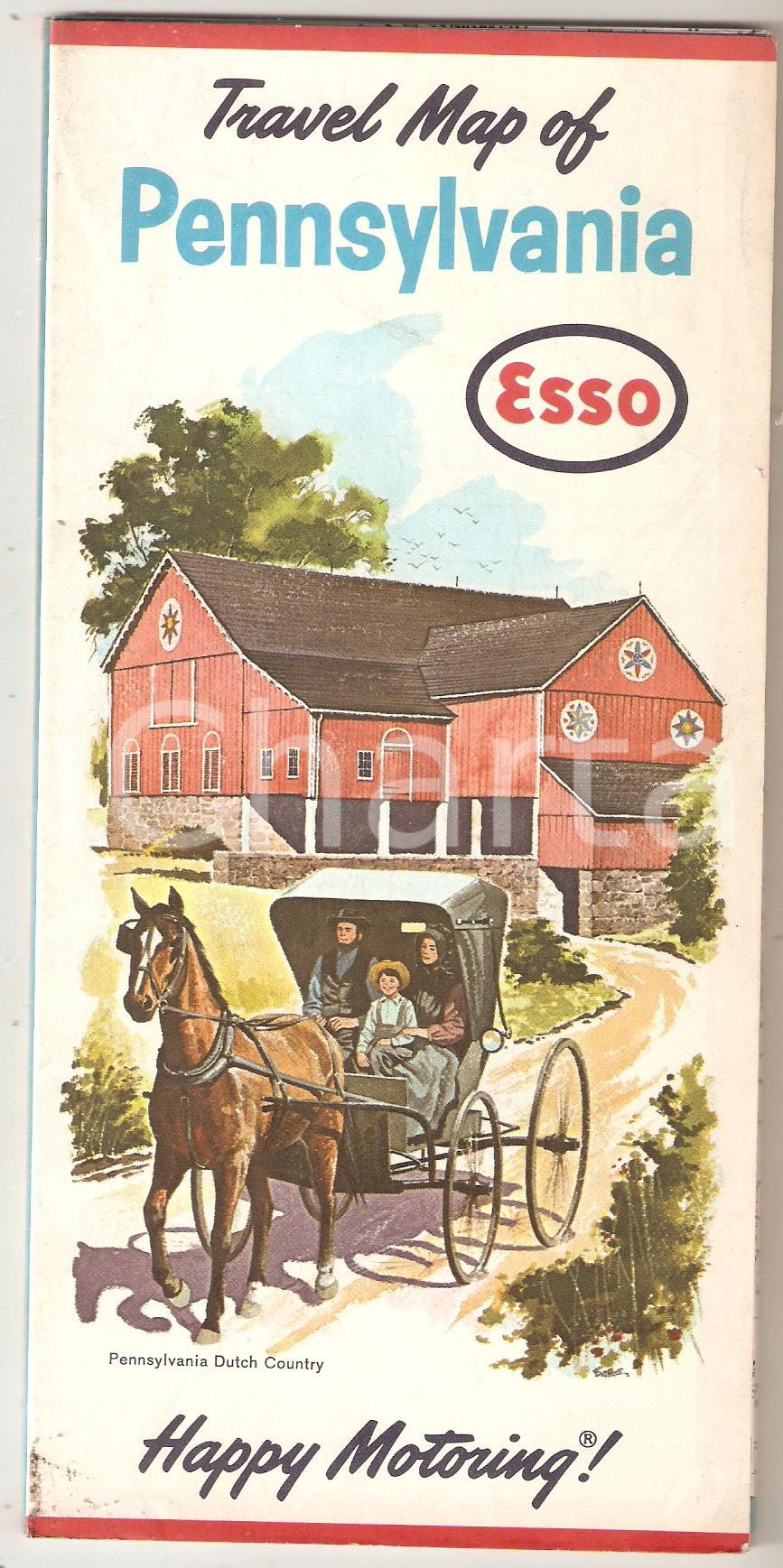 Mappa, planimetria storica 1962 ESSO Travel map of PENNSYLVANIA  Mappa 84x61 cm 1