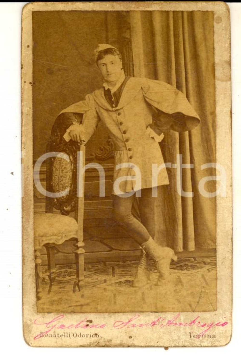 Fotografia d epoca originale 1870 ca VERONA Ritratto fotografo Gaetano SANT AMBROGIO  Foto BENATELLI CDV 1