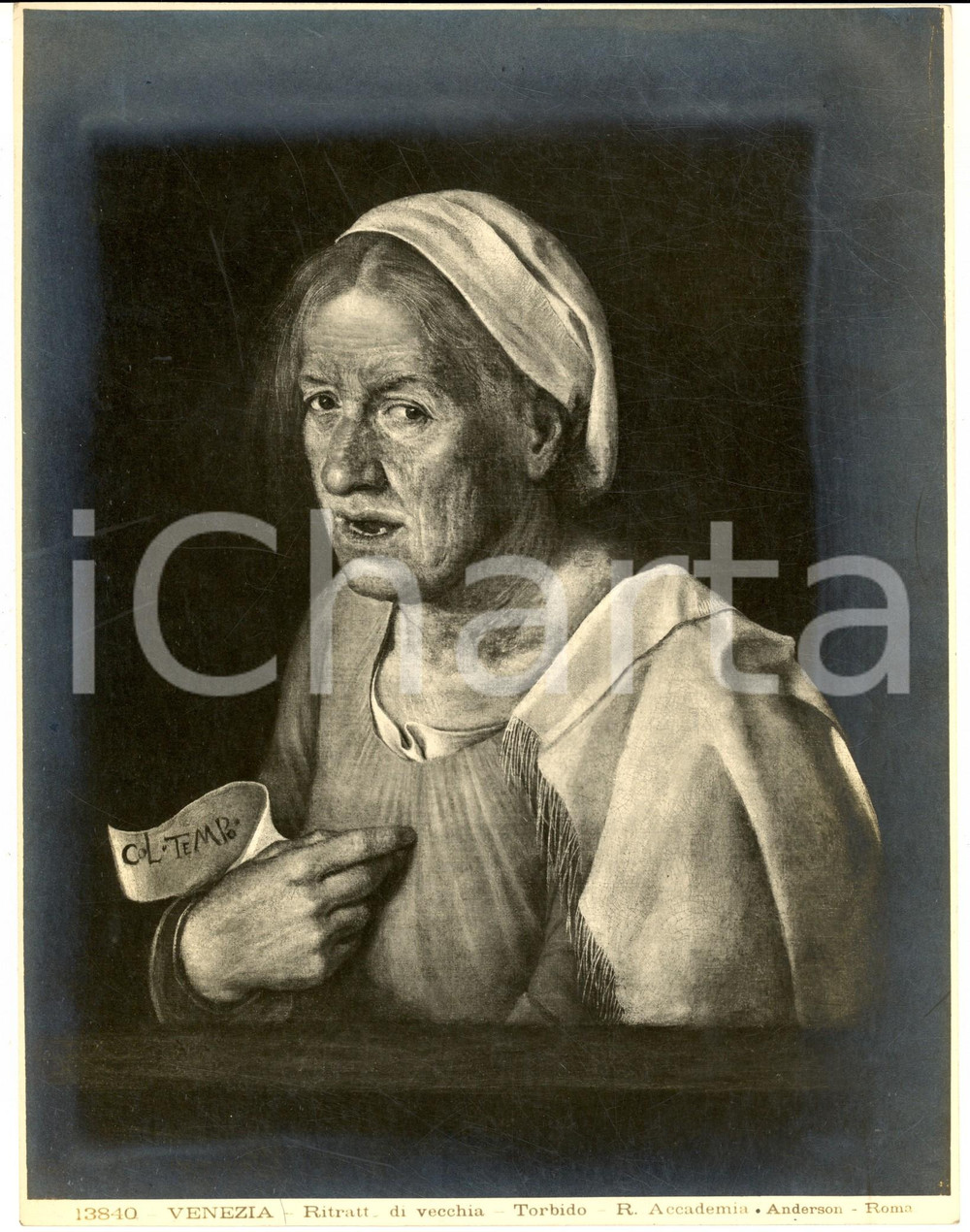 Fotografia d epoca originale 1930 ca VENEZIA Accademia  Francesco TORBIDO Ritratto di vecchia Foto ANDERSON 1