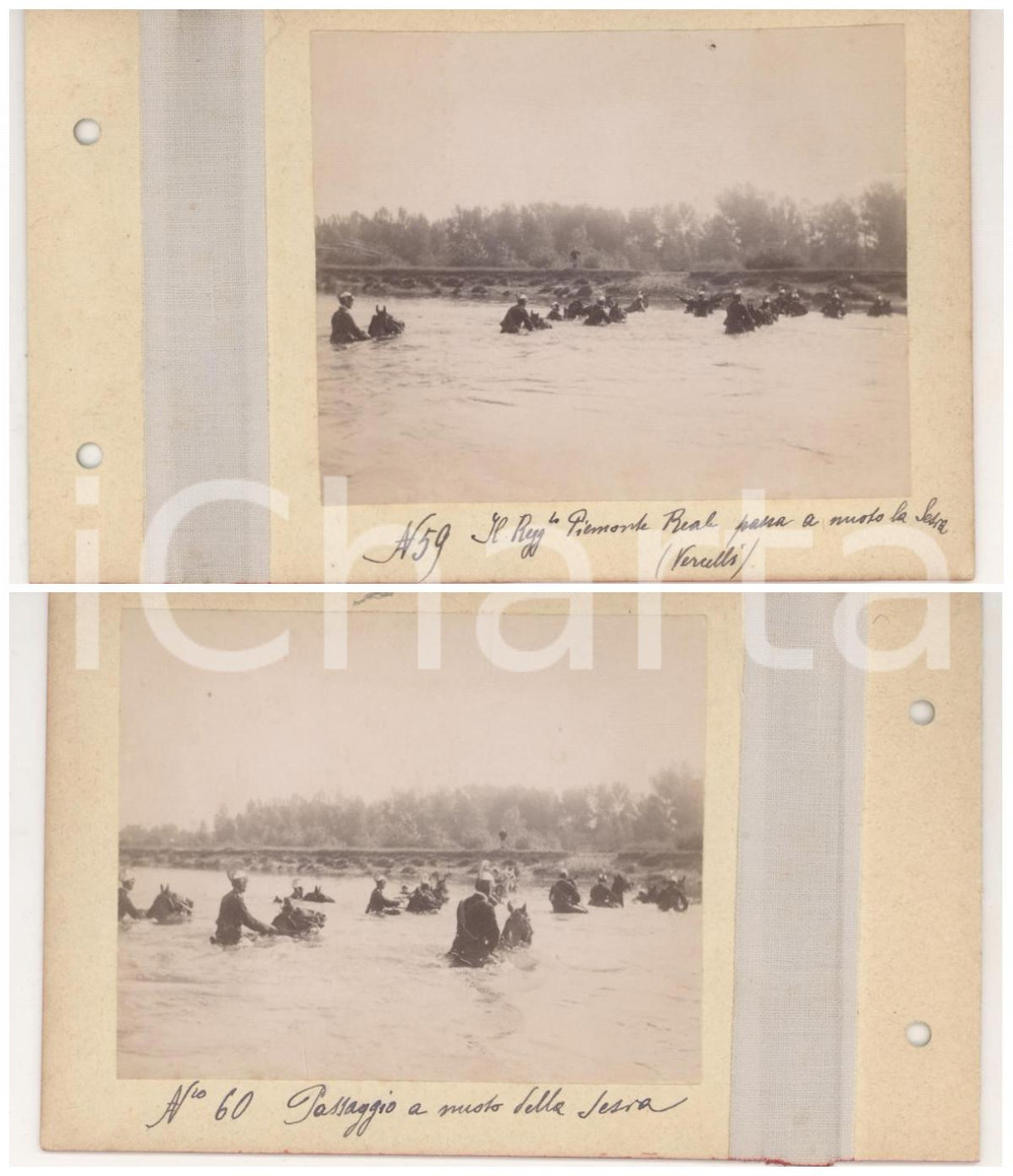 Fotografia d epoca originale 1898 VERCELLI Reggimento PIEMONTE CAVALLERIA passa a nuoto il Sesia LOTTO 2 foto 1