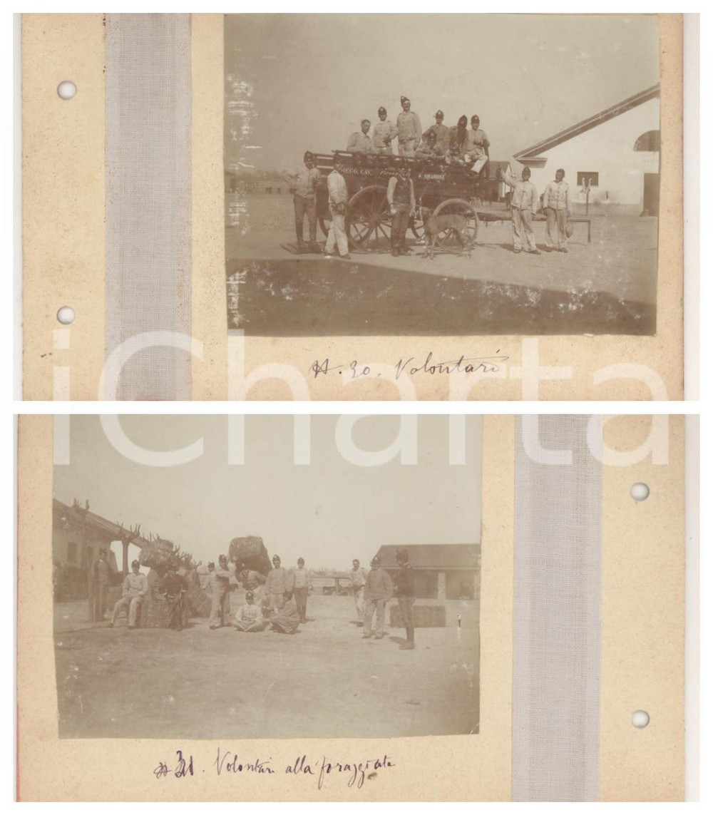 Fotografia d epoca originale 1898 LOMBARDIA Volontari Reggimento Cavalleria FIRENZE  Foraggiata  2 foto 1