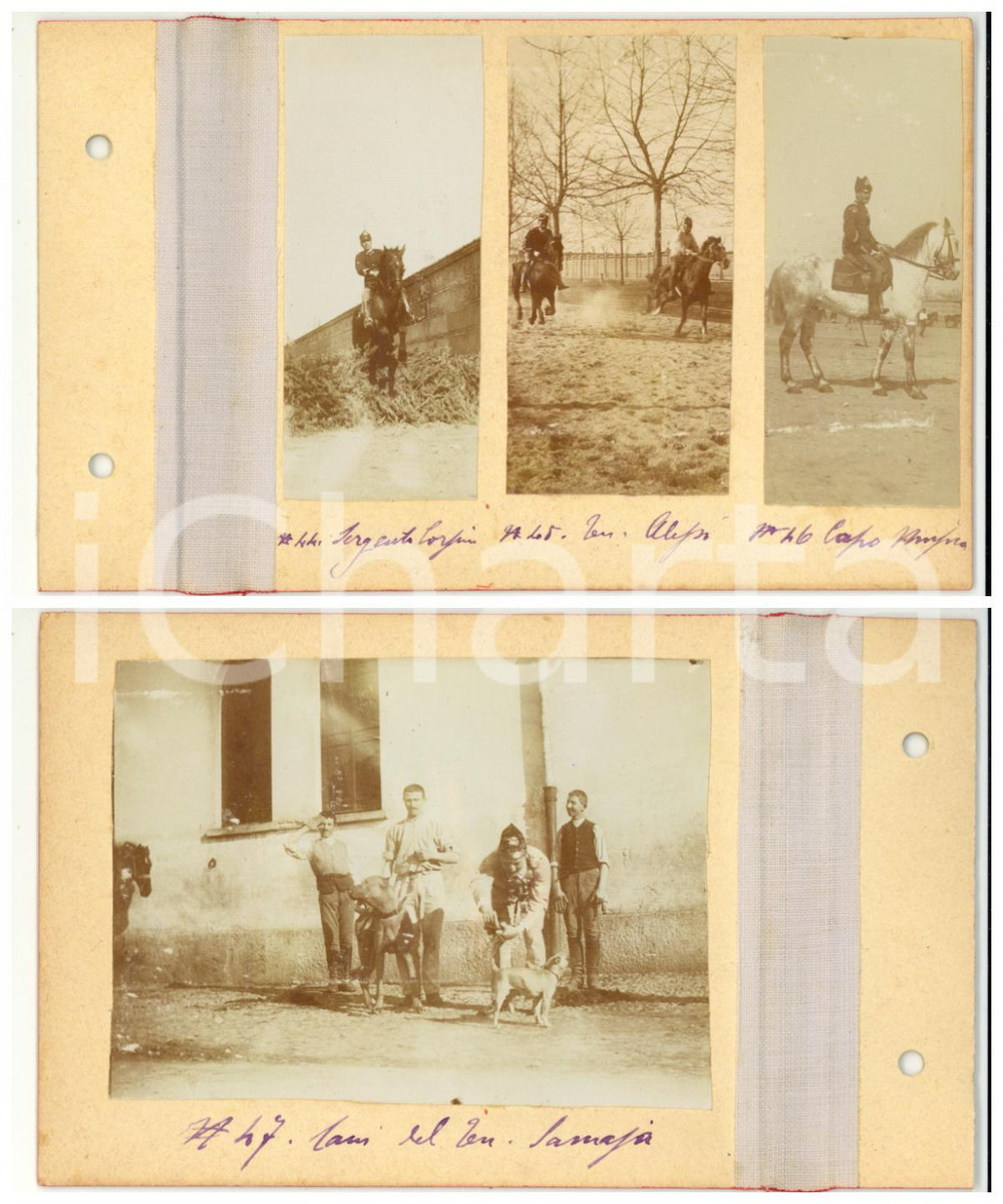 Fotografia d epoca originale 1898 LOMBARDIA Caserma Reggimento CAVALLERIA Ufficiali al galoppo e cani  Foto 1