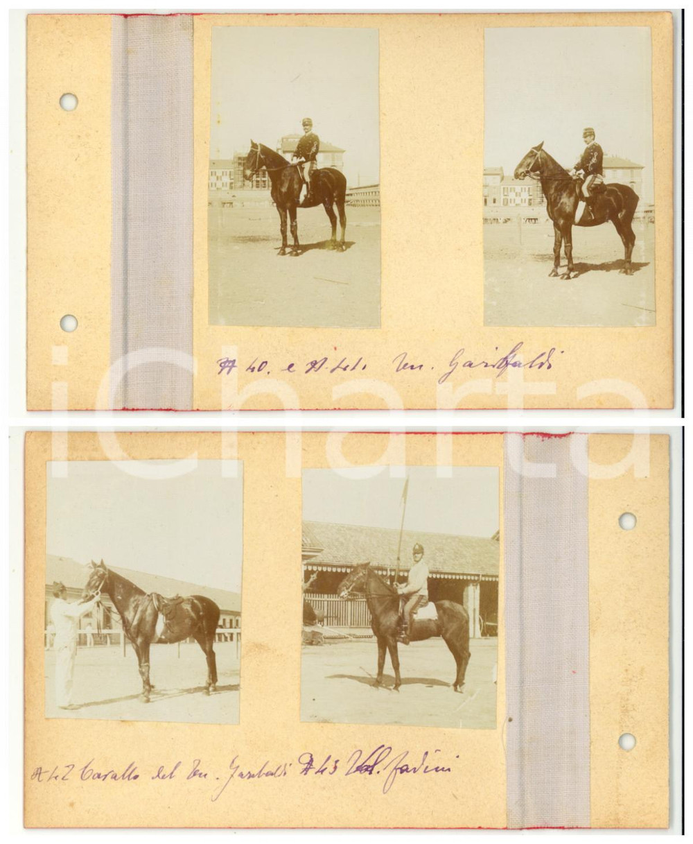 Fotografia d epoca originale 1898 LOMBARDIA Caserma Reggimento CAVALLERIA Ten. GARIBALDI a cavallo  4 foto 1