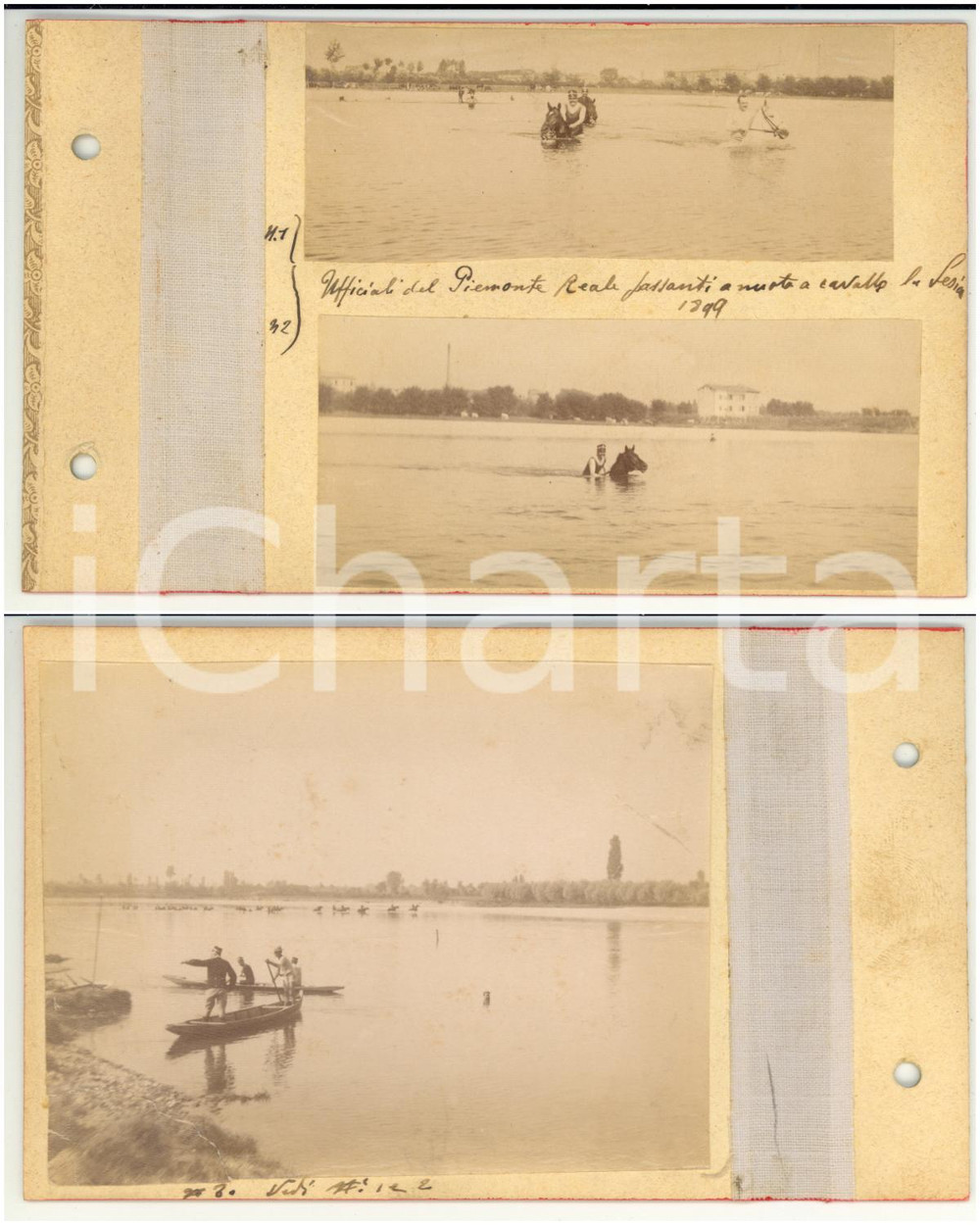 Fotografia d epoca originale 1899 VERCELLI Reggimento PIEMONTE CAVALLERIA passa a nuoto il Sesia LOTTO 3 foto 1