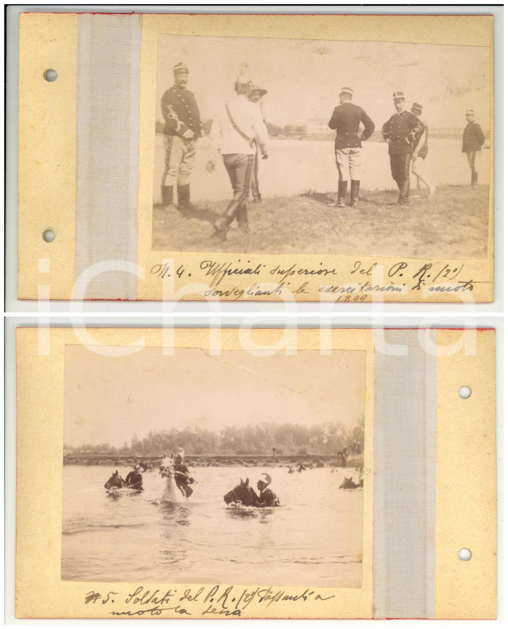 Fotografia d epoca originale 1899 VERCELLI Esercitazioni nuoto PIEMONTE CAVALLERIA nel fiume Sesia  2 foto 1