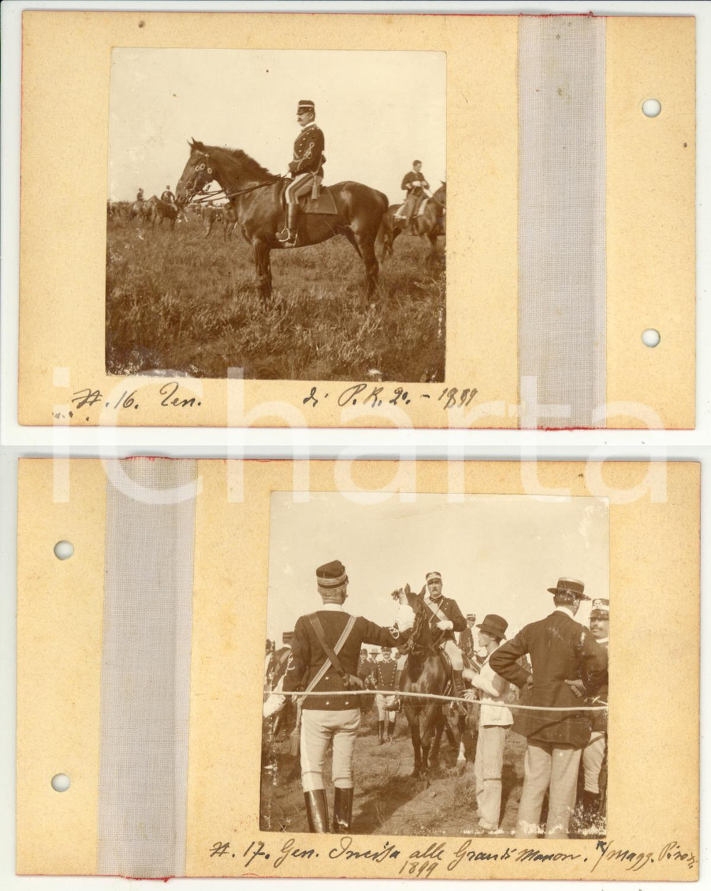 Fotografia d epoca originale 1899 PIEMONTE Grandi Manovre  CAVALLERIA  Generale INCISA e ufficiali  2 Foto 1