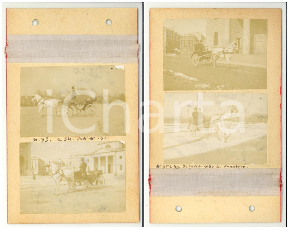 Fotografia d epoca originale 1899 MILANO Parco SEMPIONE / MONZA Ufficiali di CAVALLERIA con calesse  4 foto 1