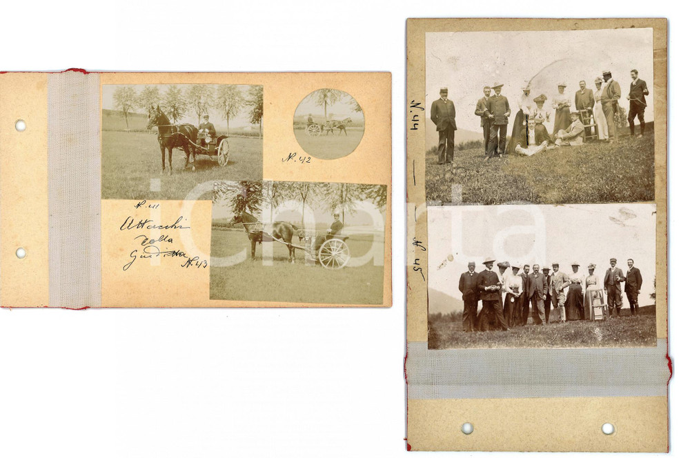 Fotografia d epoca originale 1901 LocalitÃ  PRADALE Amici in gita  Area di MONZA Calesse e cavaliere 5 foto 1