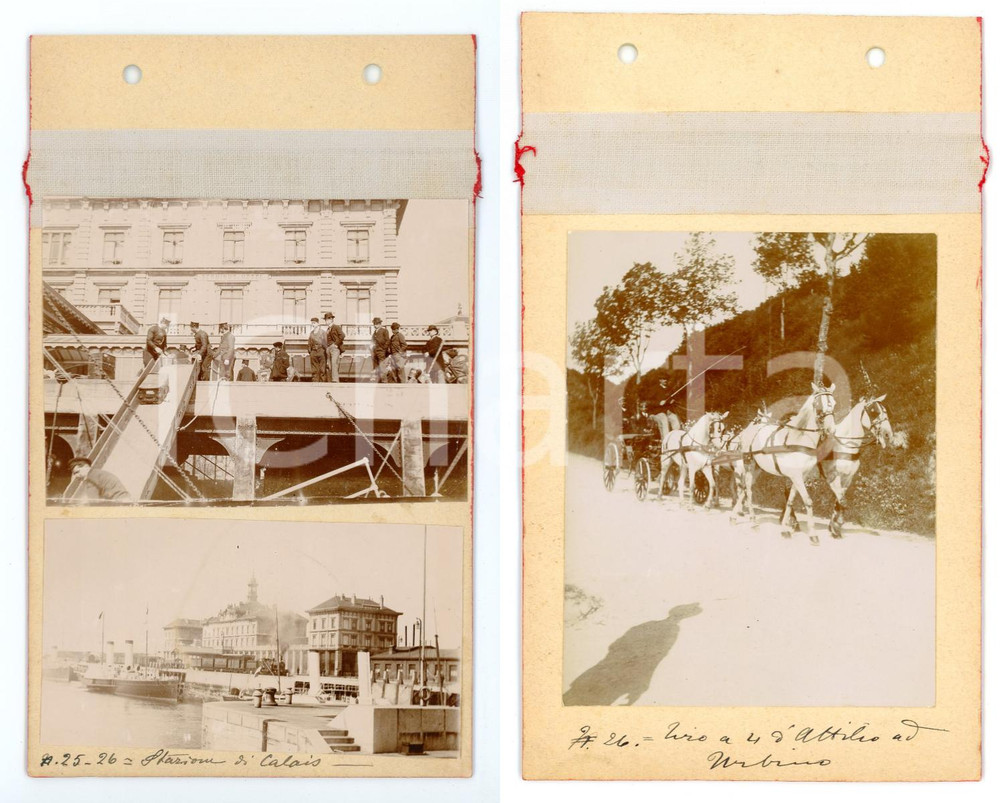 Fotografia d epoca originale 1900 URBINO Tiro a quattro  CALAIS Vedute della stazione  Lotto 2 foto ANIMATE 1