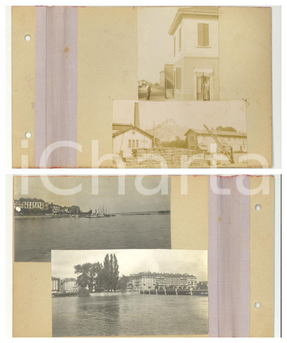 Fotografia d epoca originale 1905 ca GINEVRA SVIZZERA Vedute sul lago  Paese con fornace e castello  4 foto 1