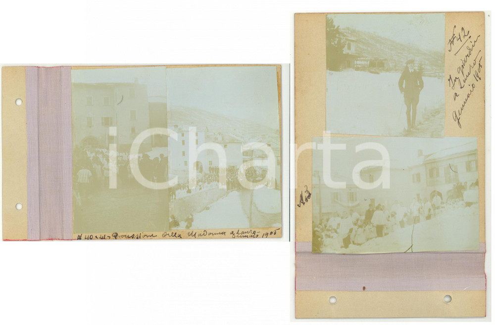 Fotografia d epoca originale 1905 LANZO D INTELVI Processione della Madonna  Giardino innevato Lotto 4 foto 1