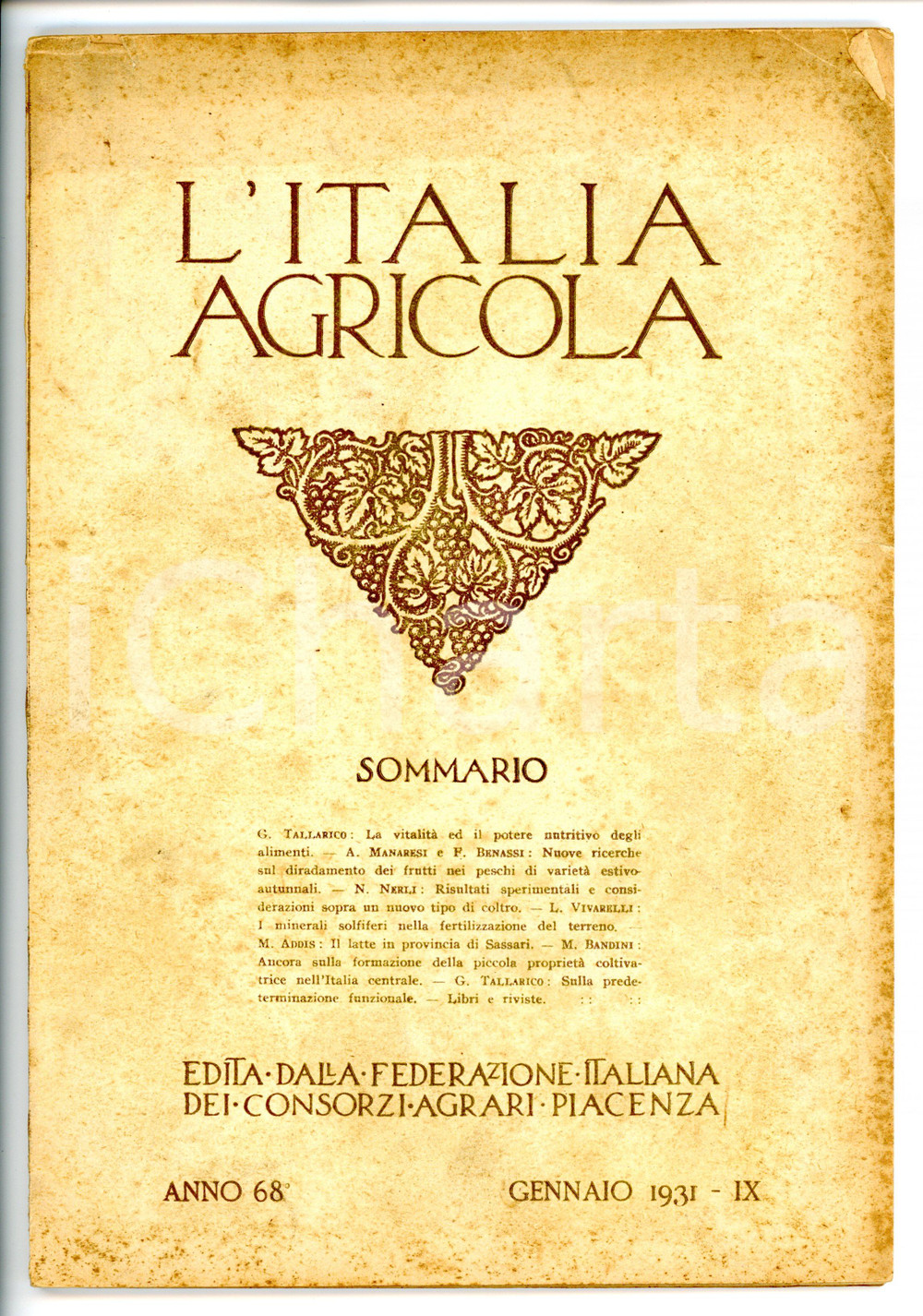 Giornale, rivista storica 1931 L ITALIA AGRICOLA Il latte in provincia di Sassari  Anno 68 nÂ° IX 1