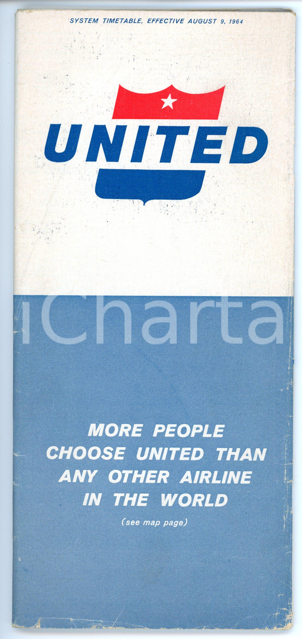 Materiale pubblicitario d’epoca 1964 UNITED AIRLINES Timetable  USA flight schedule  Pieghevole 10x23 cm 1