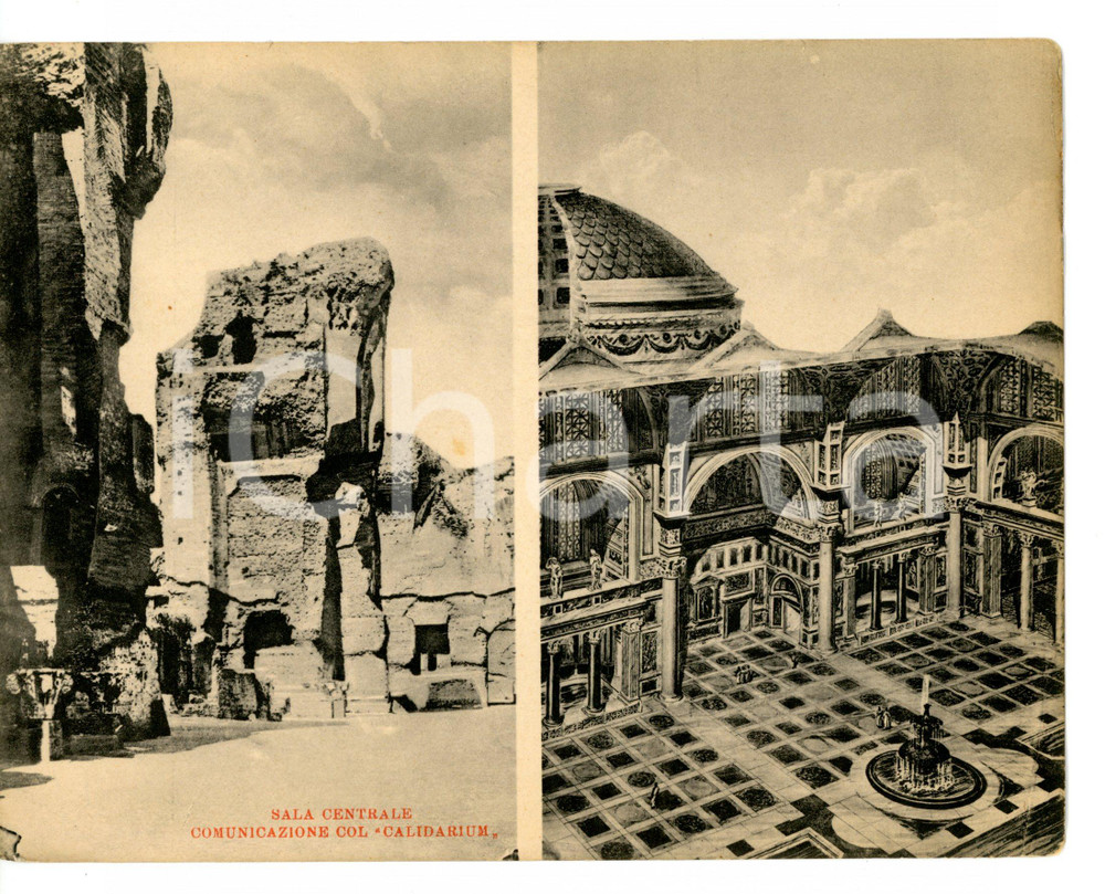 Materiale pubblicitario d’epoca 1915 ca ROMA  TERME DI CARACALLA Sala centrale Cartolina pubblicitaria SOLANO 1