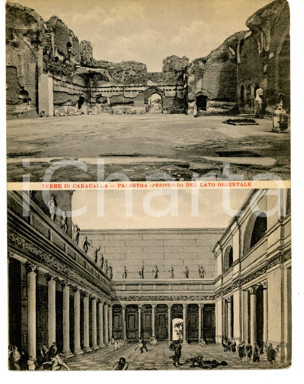 Materiale pubblicitario d’epoca 1915 ca ROMA  TERME DI CARACALLA Palestra Cartolina pubblicitaria SOLANO 1