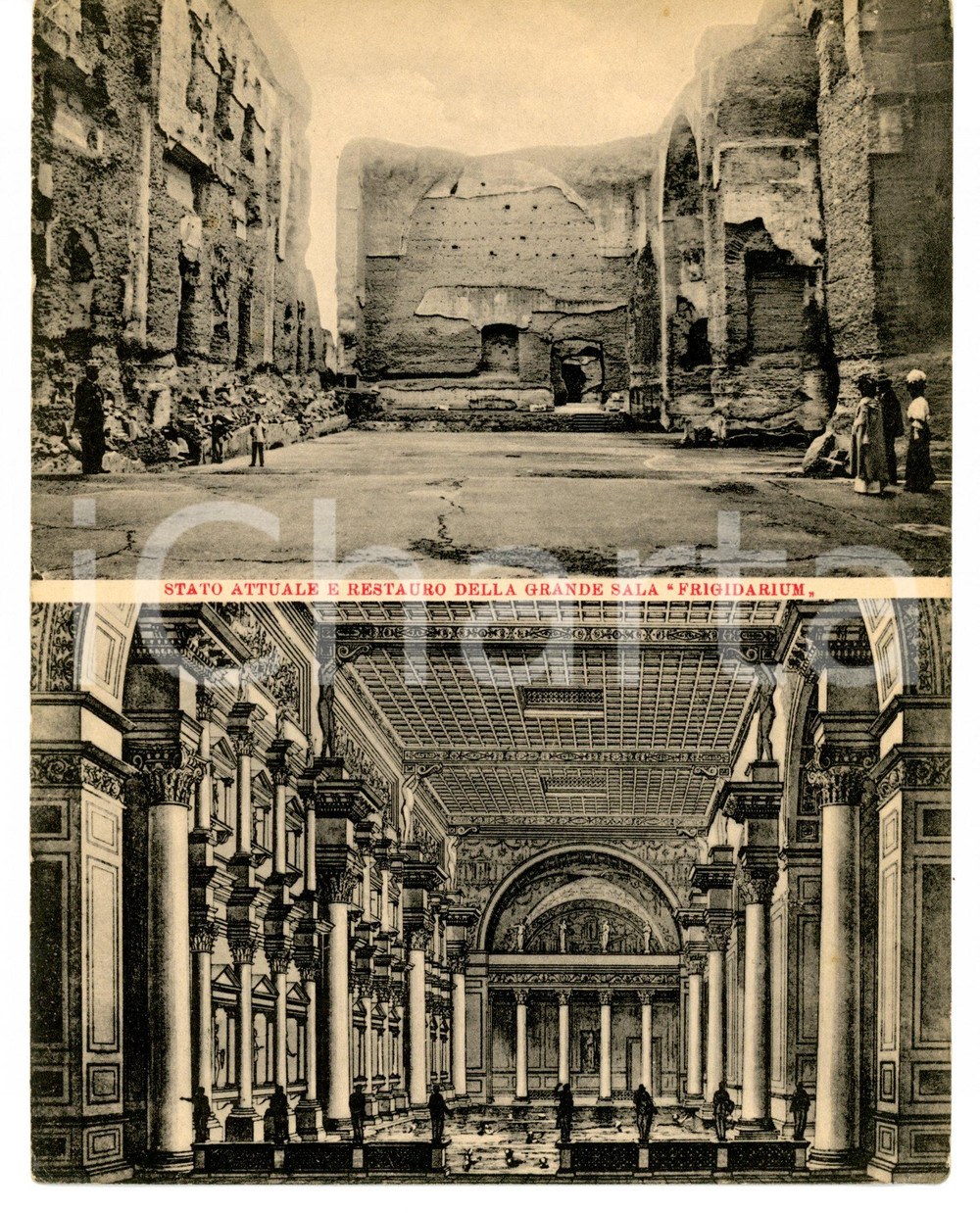 Materiale pubblicitario d’epoca 1915 ca ROMA  TERME DI CARACALLA Frigidarium Cartolina pubblicitaria SOLANO 1