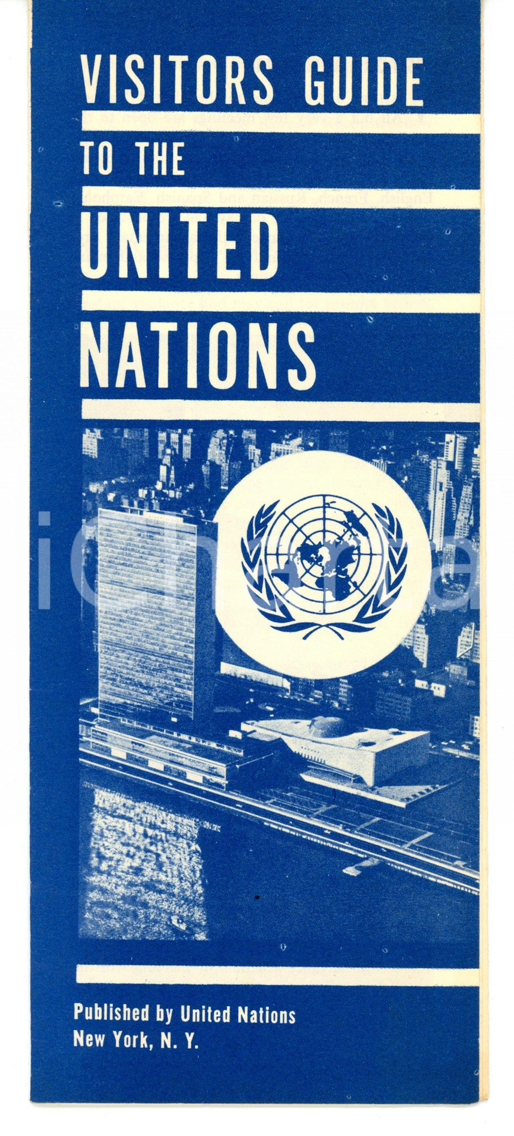 Materiale pubblicitario d’epoca 1955 ca UNITED NATIONS Visitors guide Pieghevole illustrato 9x21 cm 1