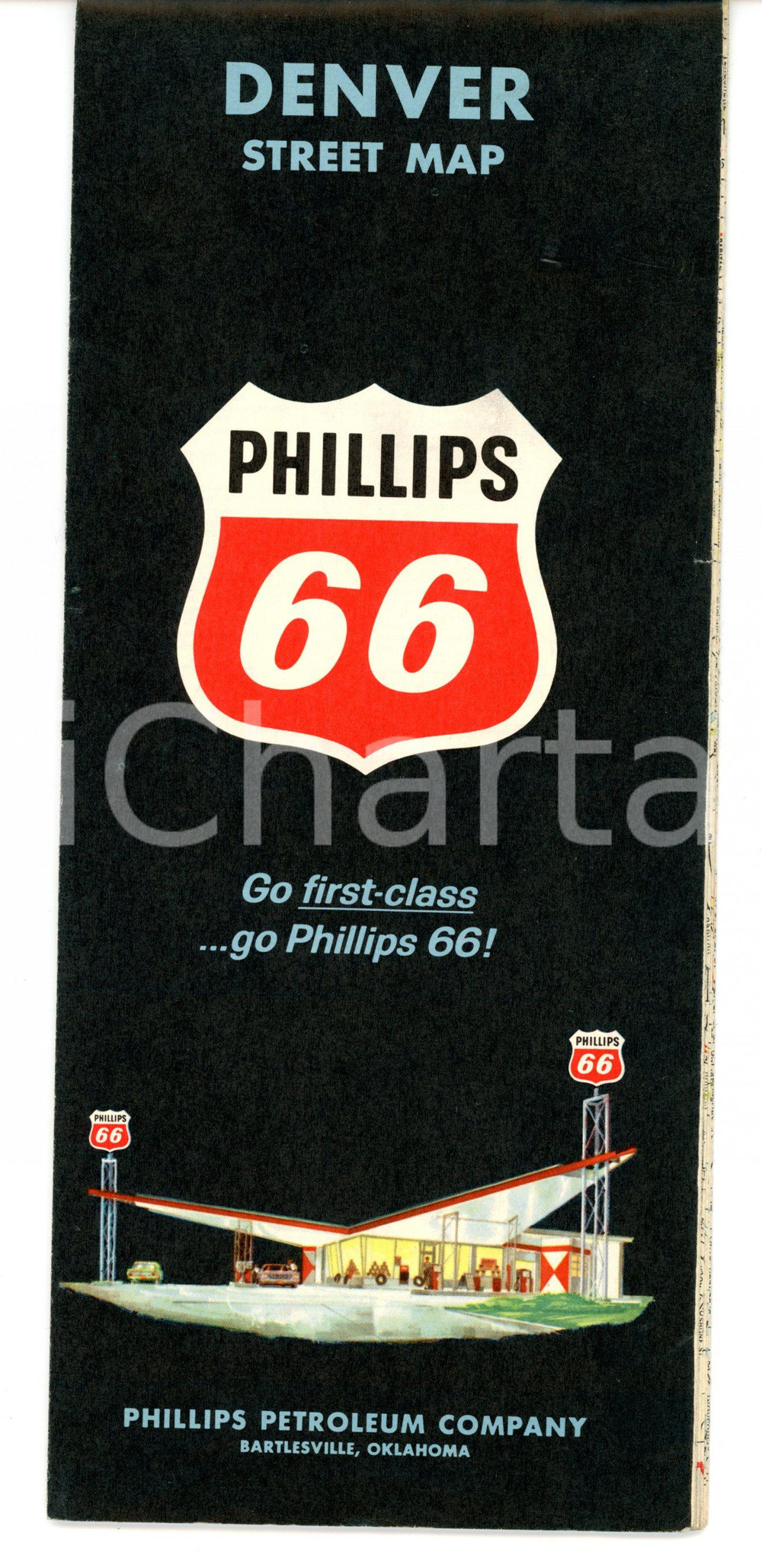 Materiale pubblicitario d’epoca 1964 PHILLIPS PETROLEUM COMPANY Denver street map Pieghevole VINTAGE 10x13 cm 1