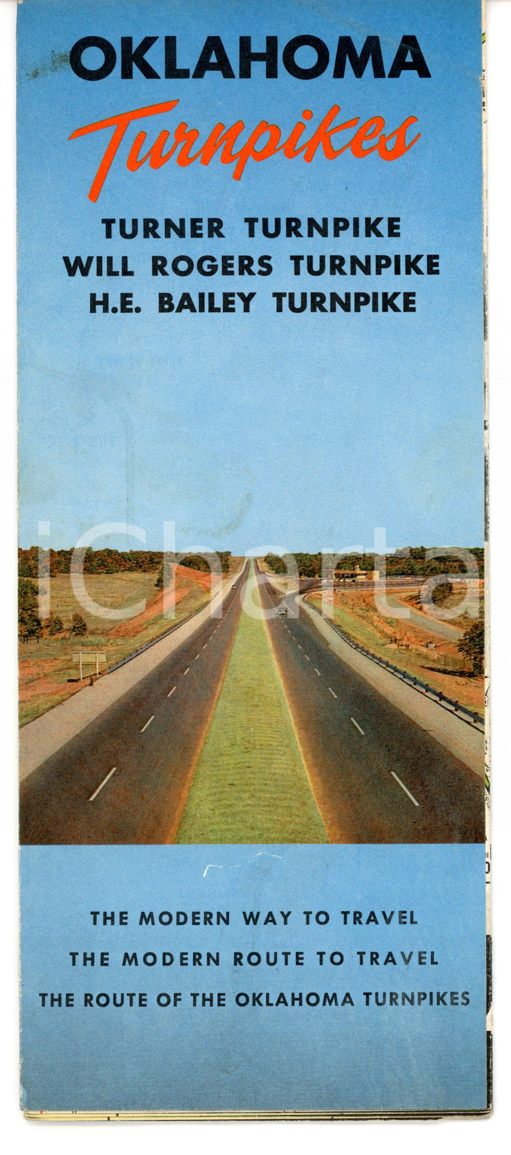 Materiale pubblicitario d’epoca 1964 OKLAHOMA TURNPIKES Road map  Pieghevole VINTAGE 10x23 cm 1