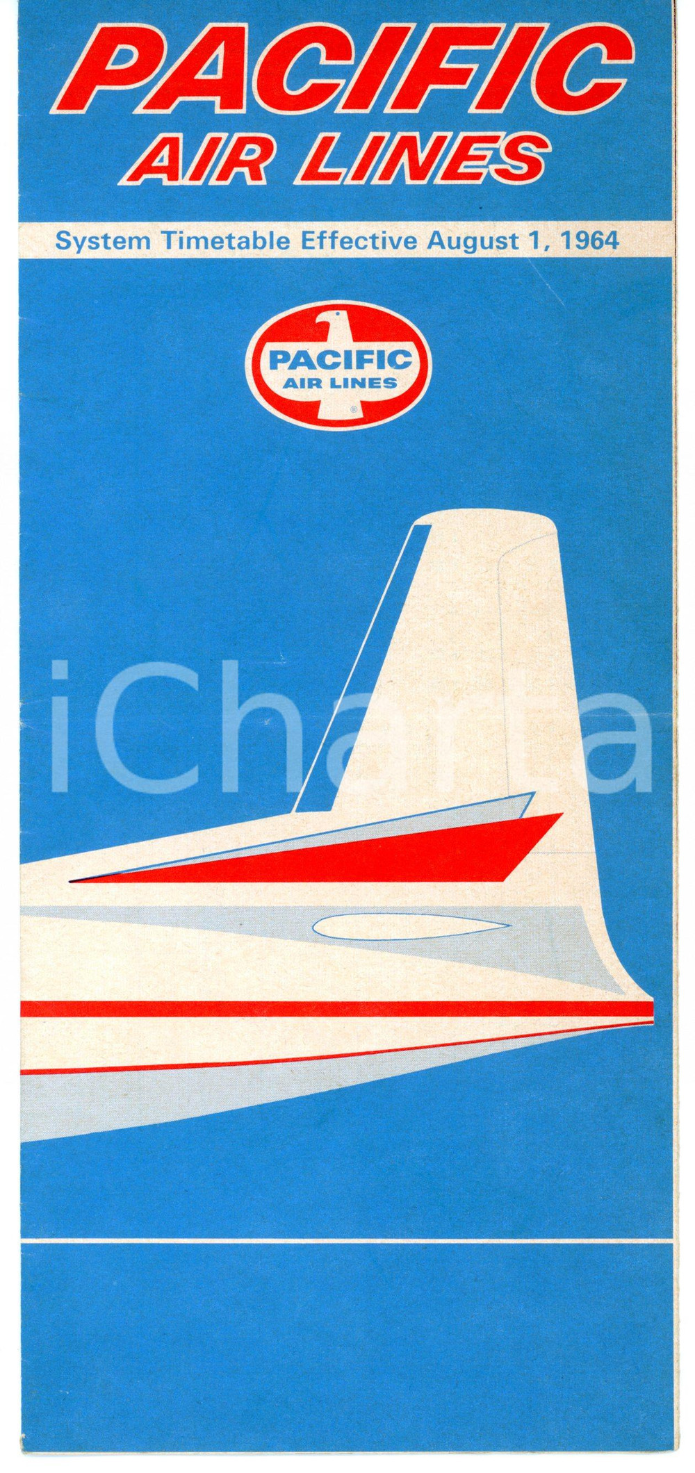 Materiale pubblicitario d’epoca 1964 PACIFIC AIR LINES Timetable  USA flight schedule Pieghevole 10x22 cm 1