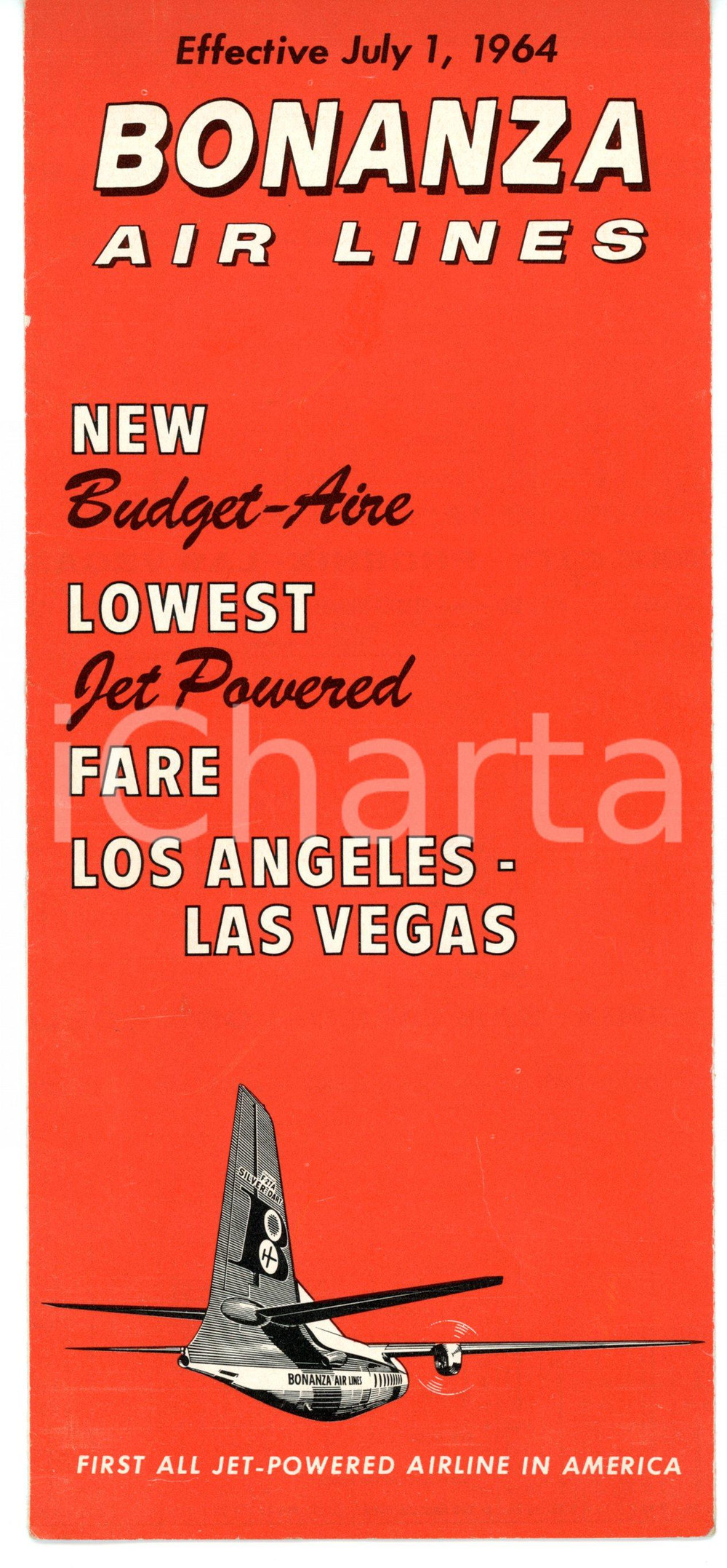 Materiale pubblicitario d’epoca 1964 BONANZA AIR LINES Reno  Las Vegas  Los Angeles  Timetable Pieghevole 1