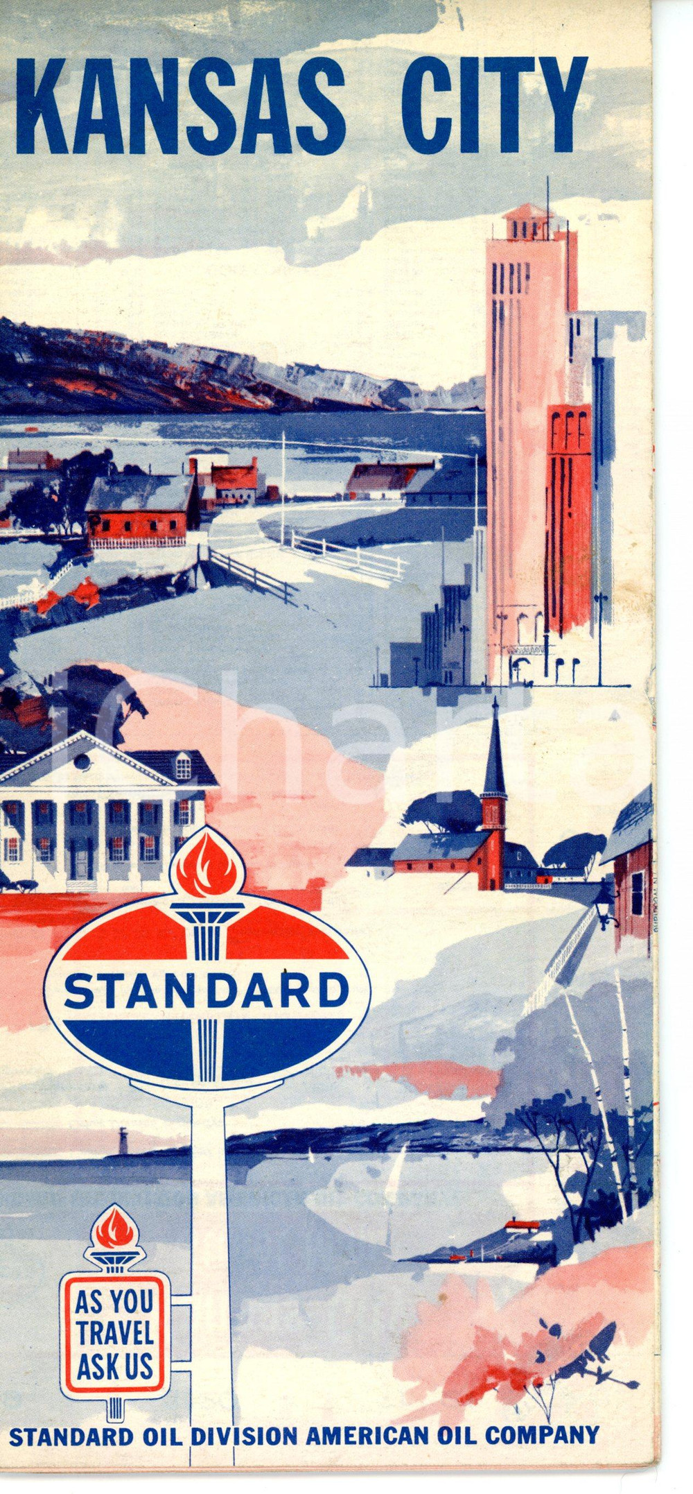 Materiale pubblicitario d’epoca 1964 STANDARD OIL  KANSAS CITY street map Pieghevole VINTAGE 10x23 cm 1