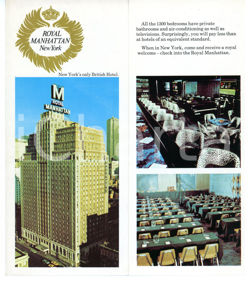 Materiale pubblicitario d’epoca 1970 ca NEW YORK Royal Manhattan Hotel  Pieghevole illustrato 10x23 cm 1