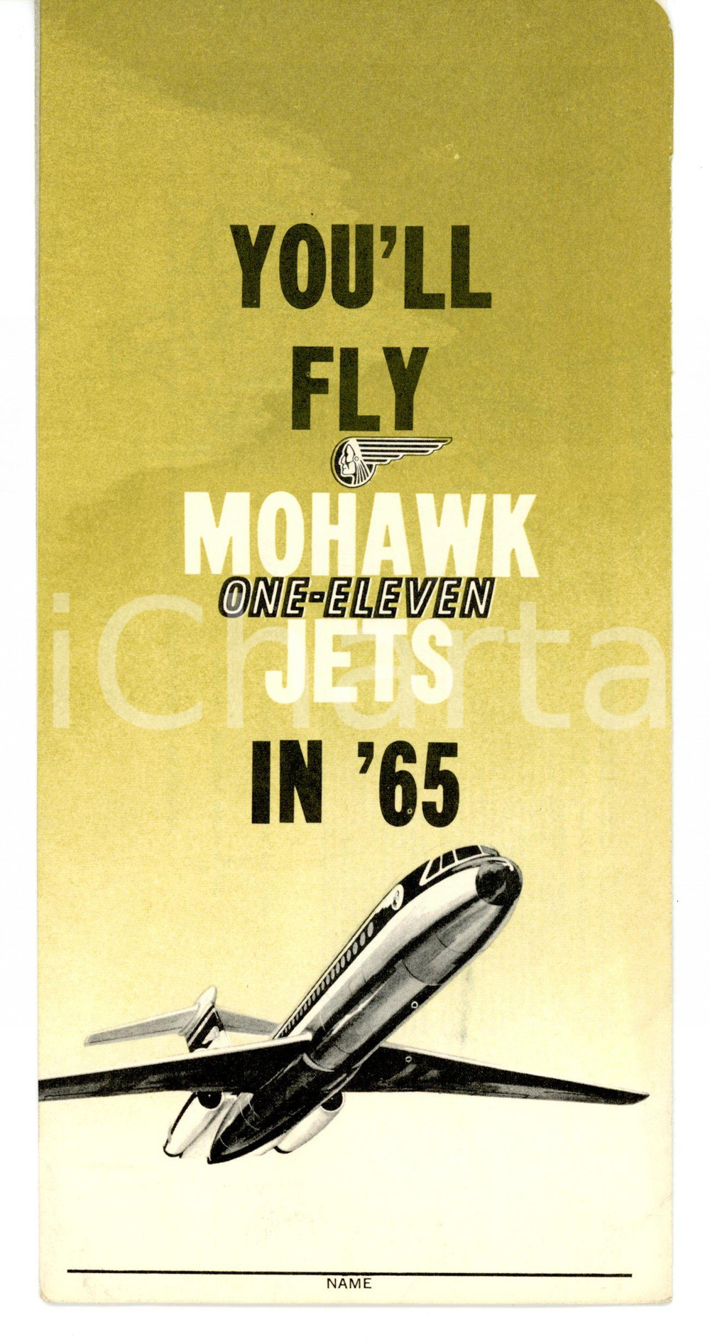 Materiale pubblicitario d’epoca 1965 MOHAWK AIRLINES Biglietto passeggeri BUFFALONEW YORK 10x24 cm 1