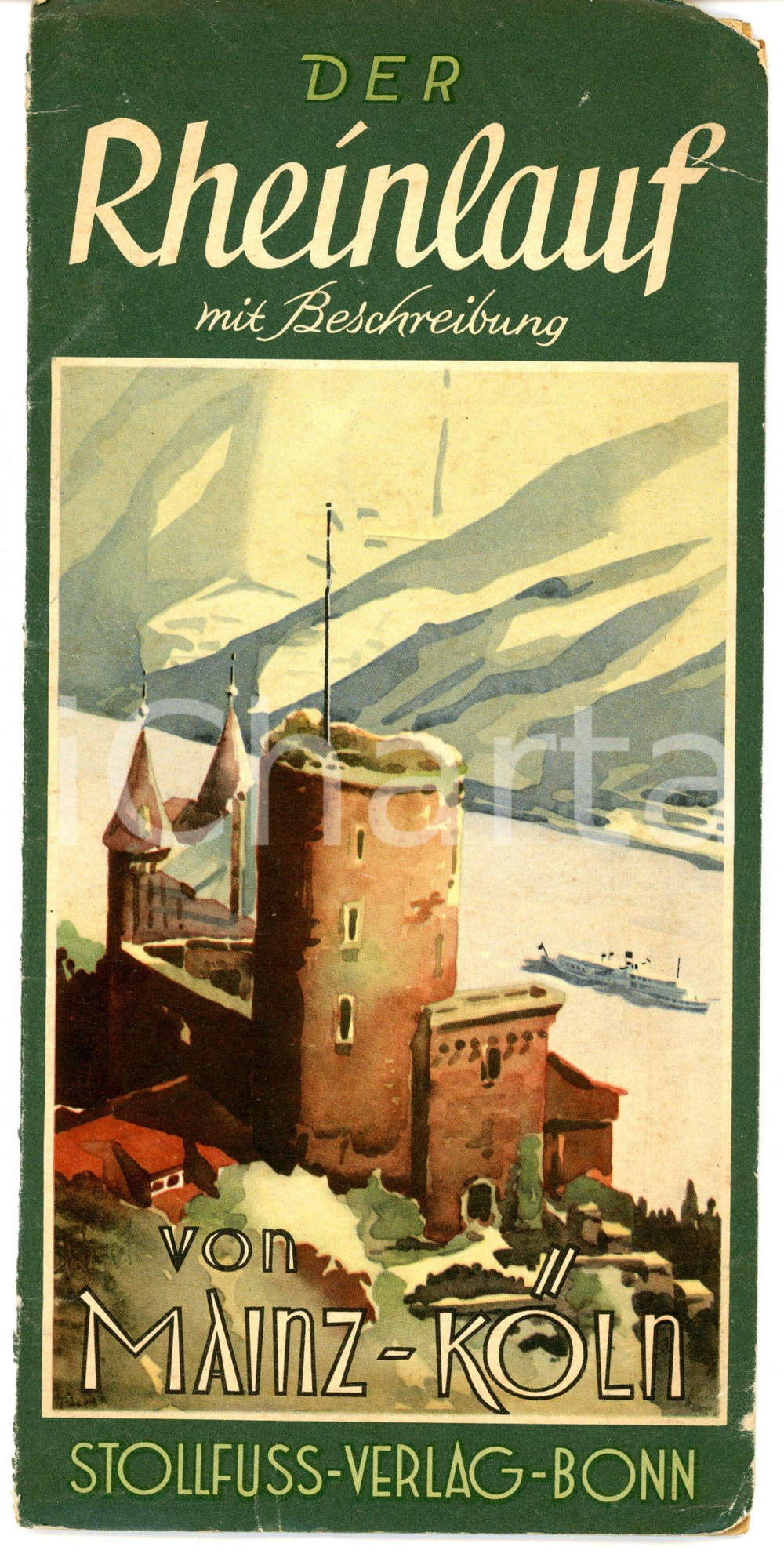 1955 ca DER RHEINLAUF VON MAINZ-KOLN Illustrated map - STOLLFUSS VERLAG