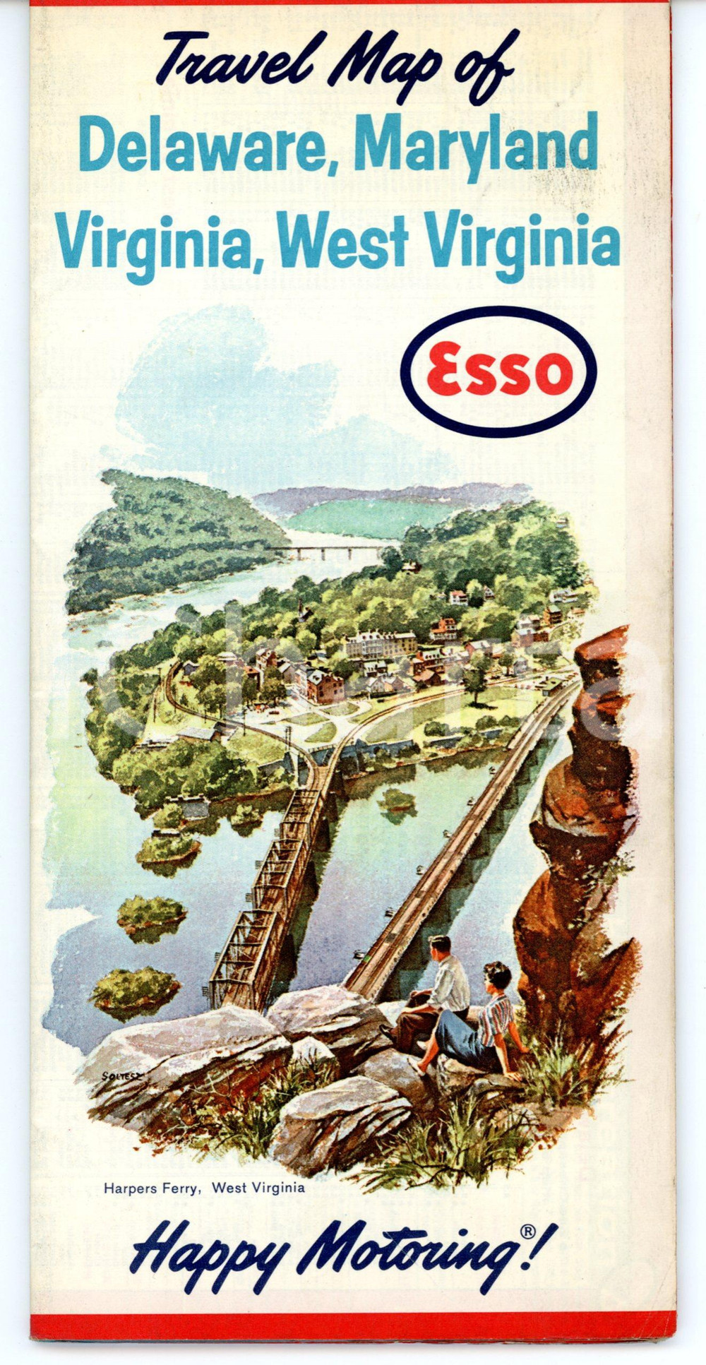 Materiale pubblicitario d’epoca 1963 ESSO Travel map of DELAWARE  MARYLAND  VIRGINIA  WEST VIRGINIA 10x21 1